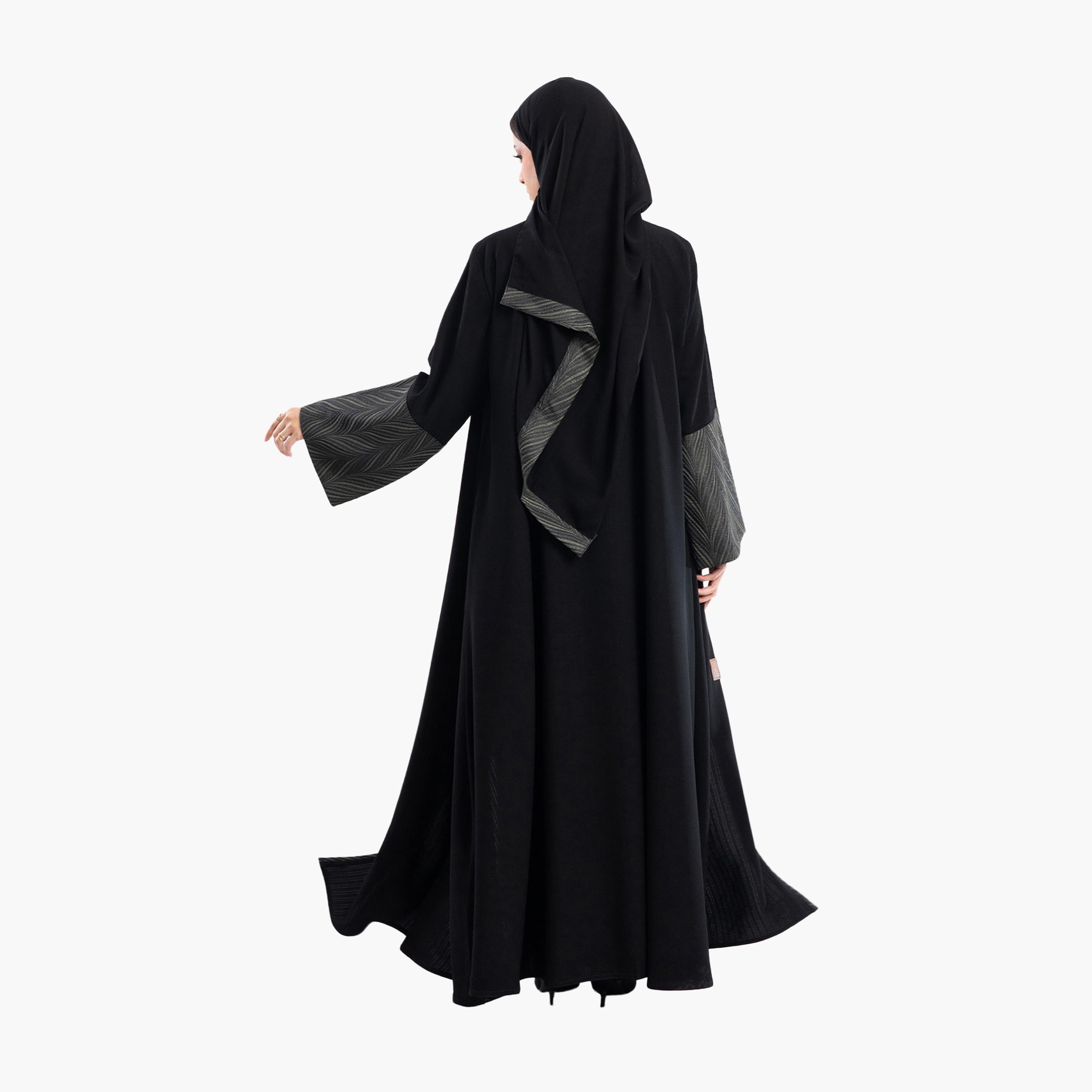 Zahiyh Jacquard Dual Tone Wide Sleeves Abaya with Hijab-women-arabicclothing-abayas-image-5