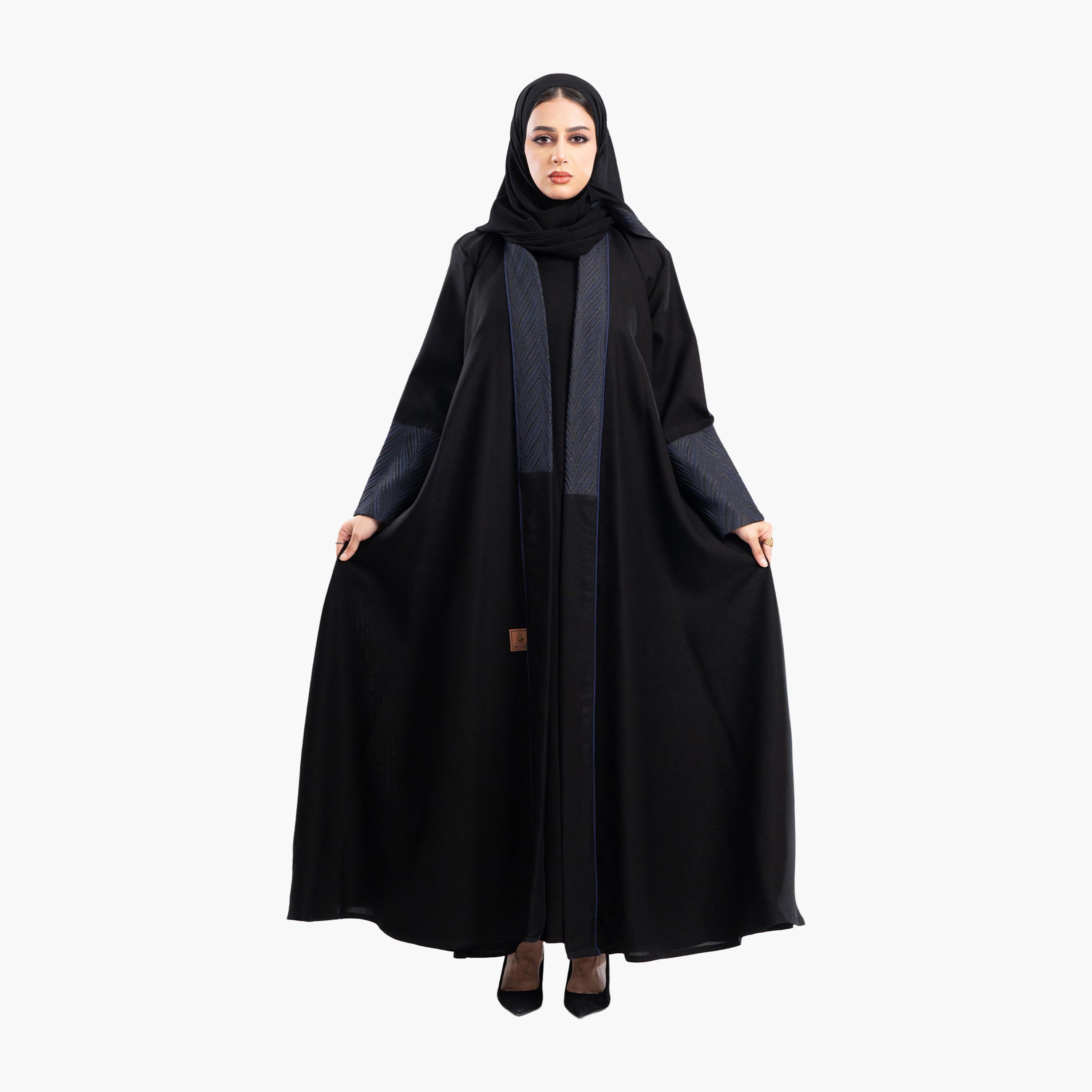 Zahiyh Jacquard Dual Tone Sleeves Abaya with Hijab-women-arabicclothing-abayas-image-1