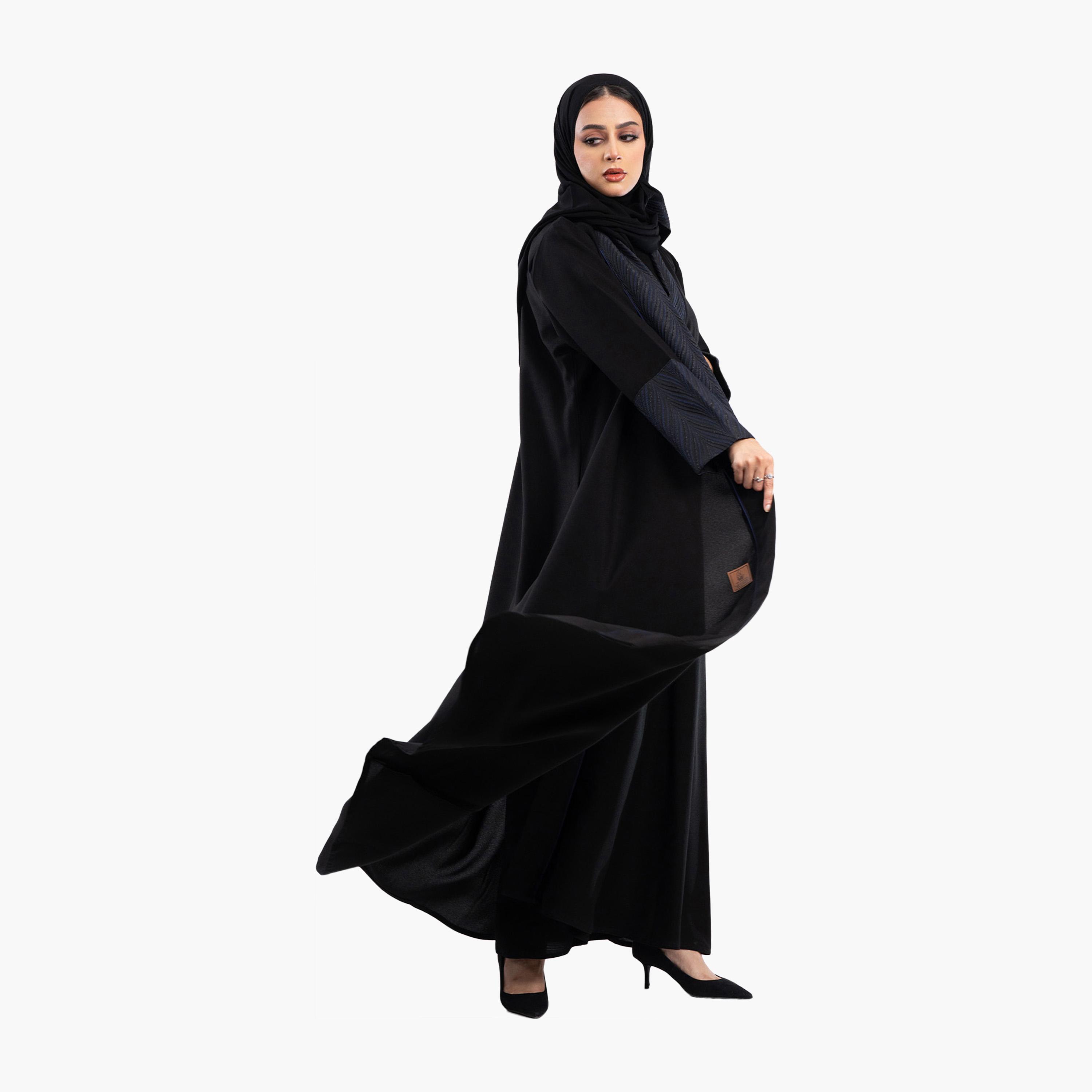 Zahiyh Jacquard Dual Tone Sleeves Abaya with Hijab-women-arabicclothing-abayas-image-3