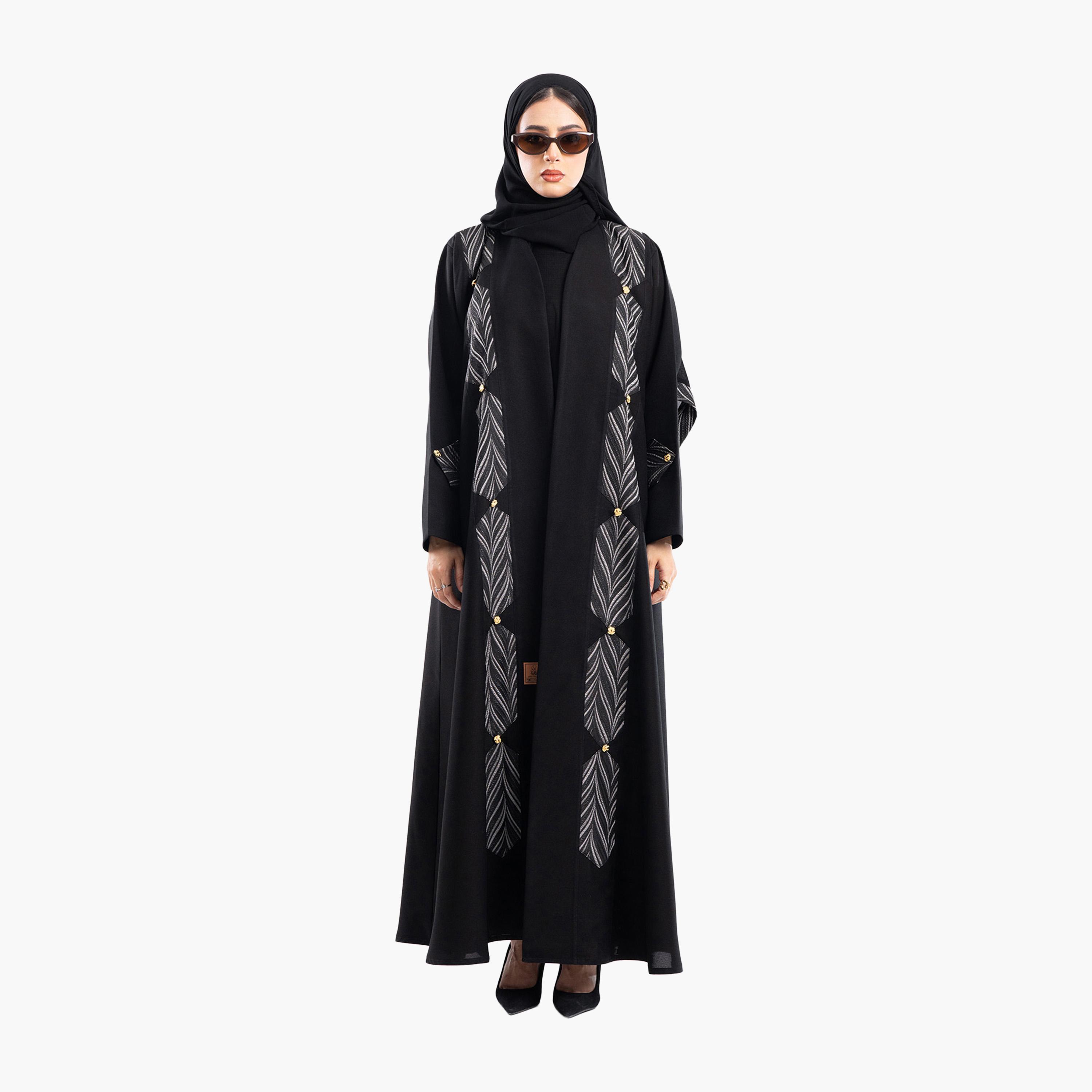Zahiyh Black Jacquard Abaya with Hijab-women-arabicclothing-abayas-image-1