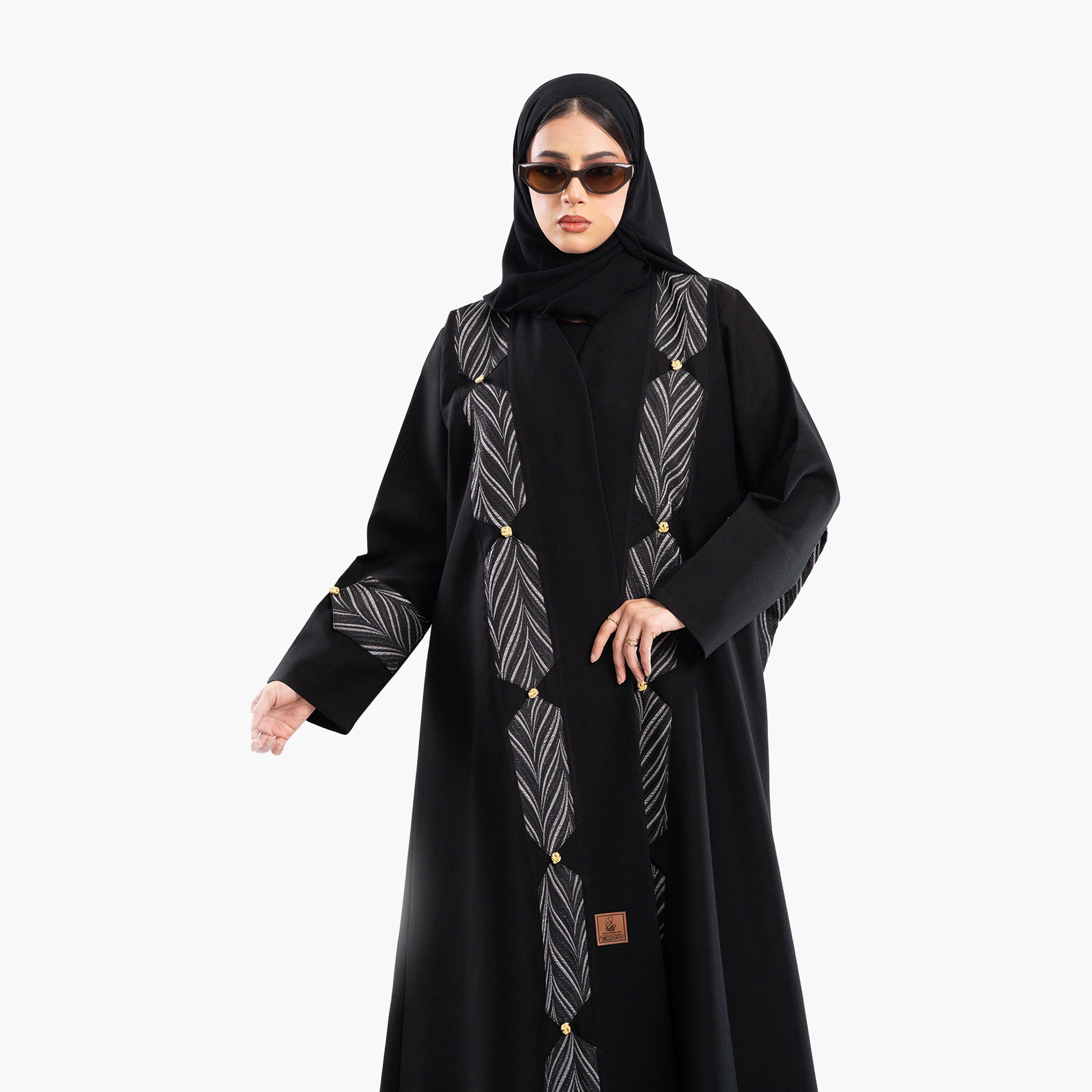Zahiyh Black Jacquard Abaya with Hijab-women-arabicclothing-abayas-image-2