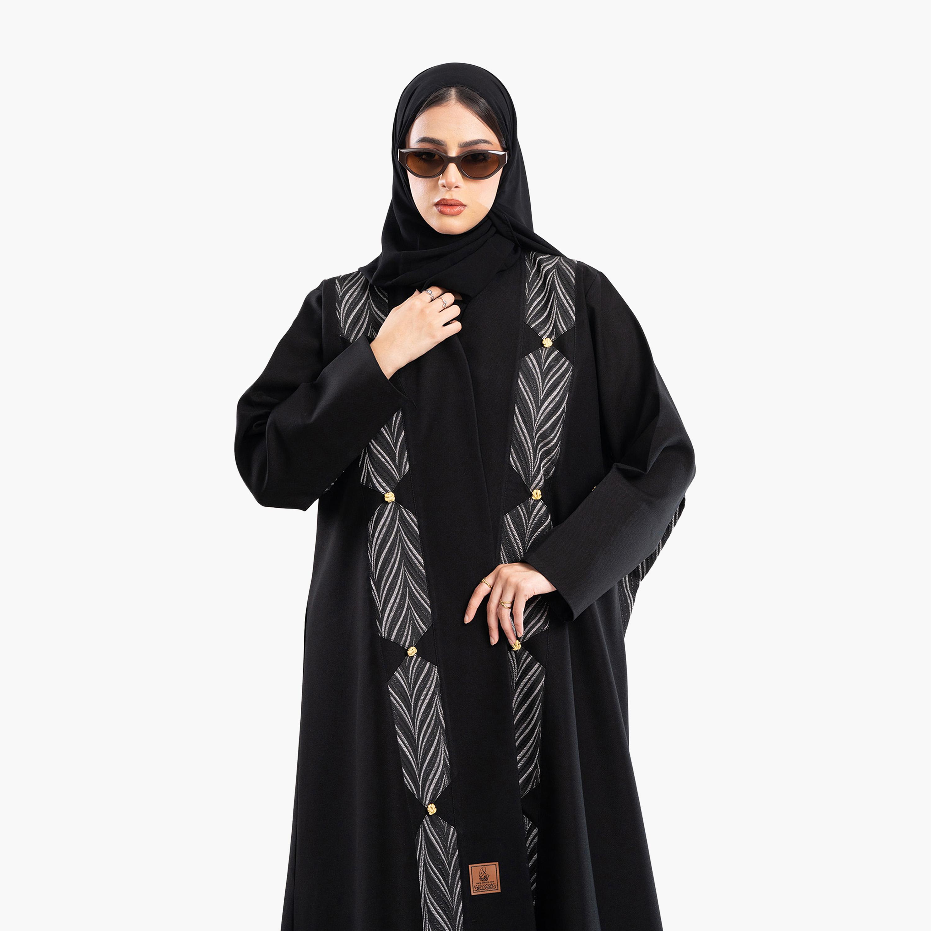 Zahiyh Black Jacquard Abaya with Hijab-women-arabicclothing-abayas-image-3