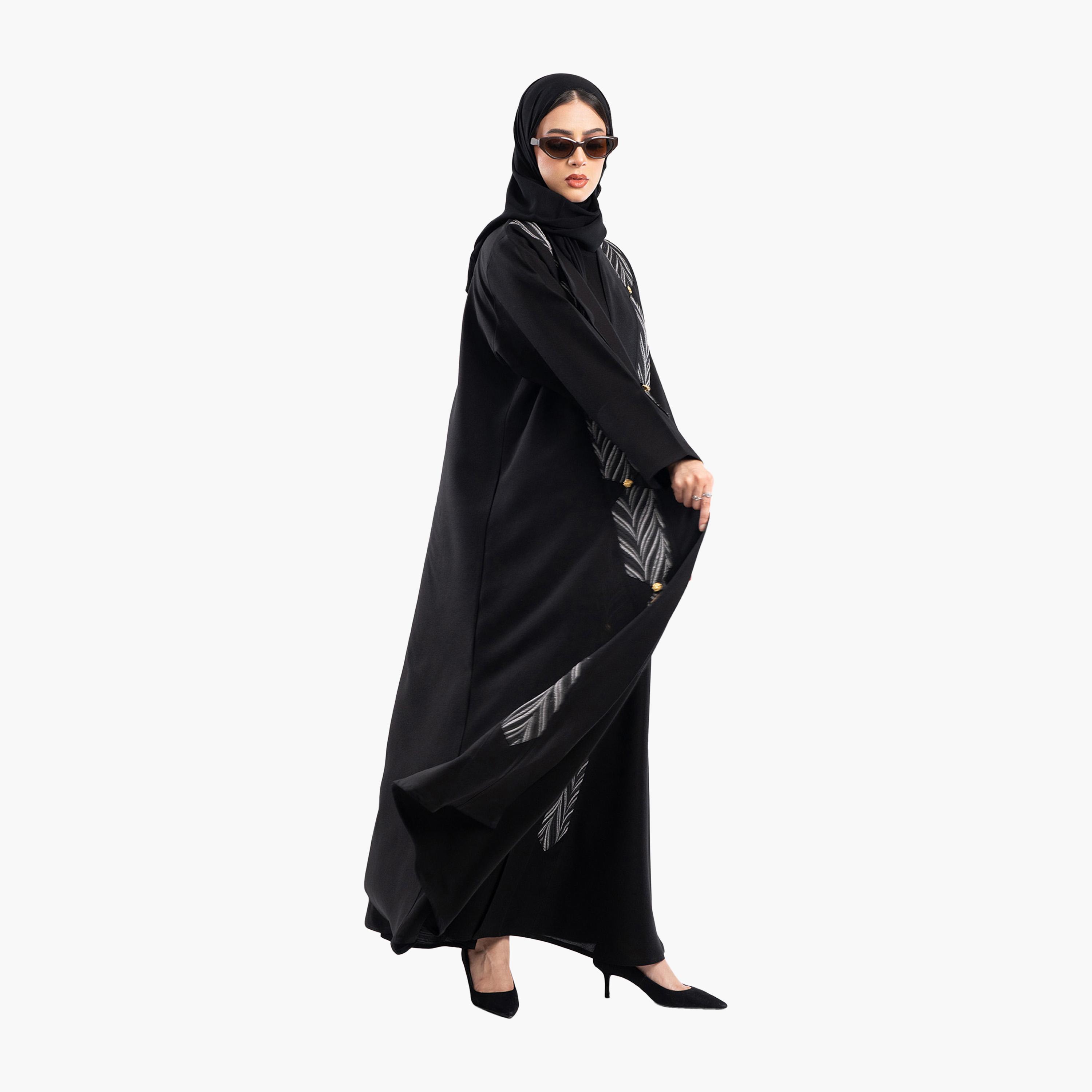 Zahiyh Black Jacquard Abaya with Hijab-women-arabicclothing-abayas-image-4