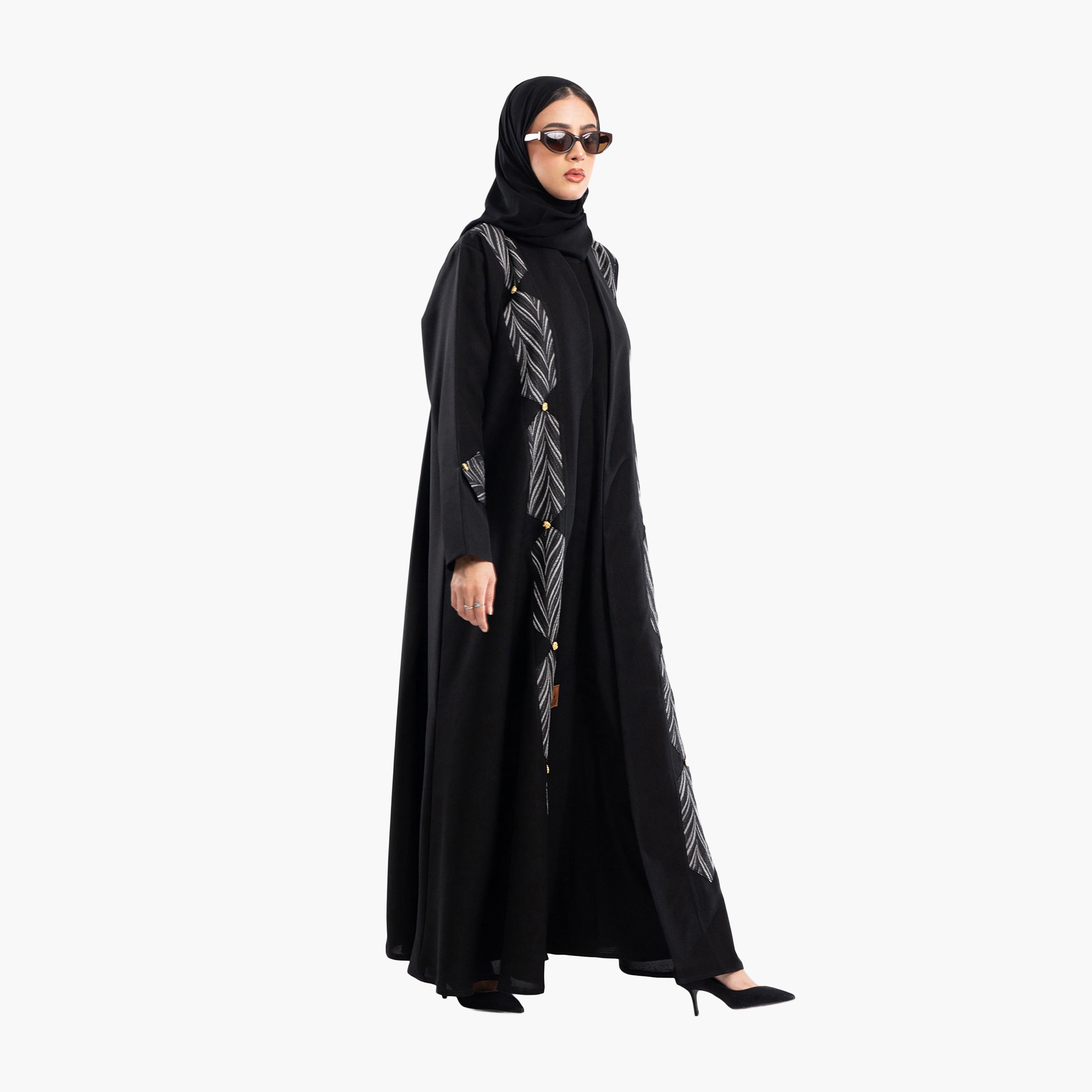 Zahiyh Black Jacquard Abaya with Hijab-women-arabicclothing-abayas-image-5