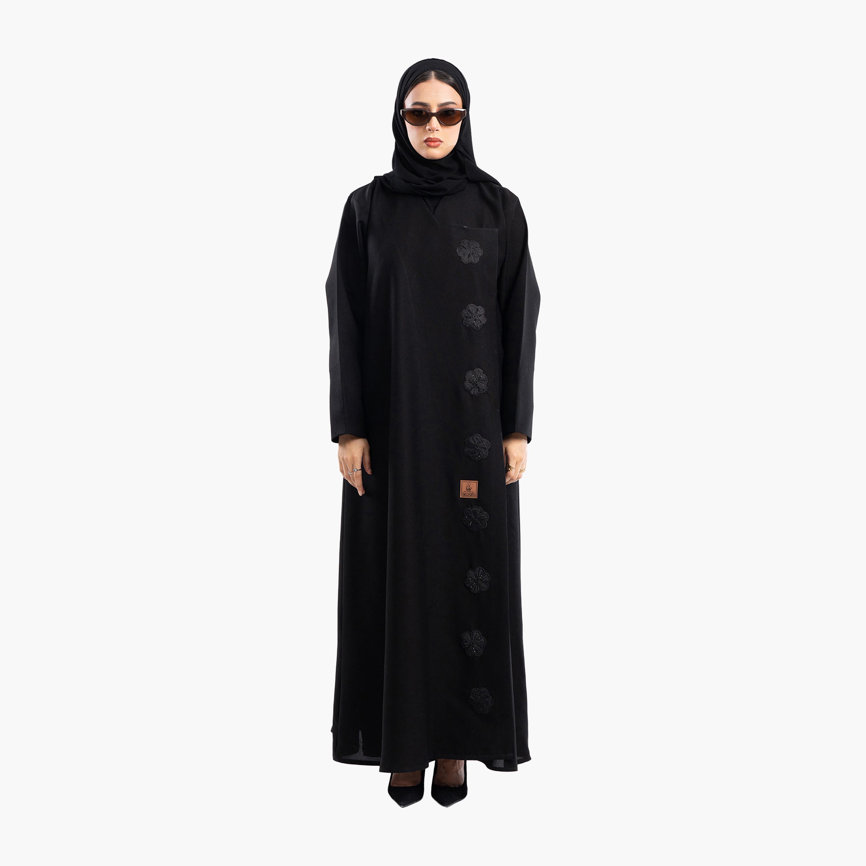 Zahiyh Black Floral Embroidered Evening Abaya with Hijab-women-arabicclothing-abayas-image-1
