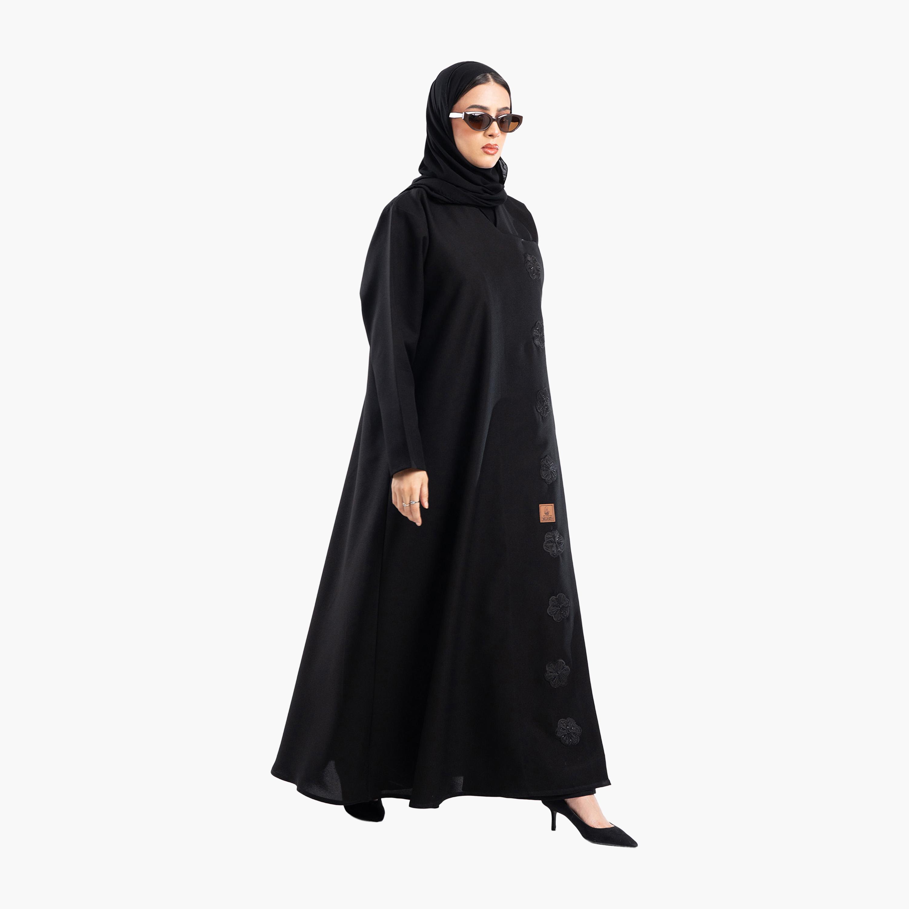 Zahiyh Black Floral Embroidered Evening Abaya with Hijab-women-arabicclothing-abayas-image-3