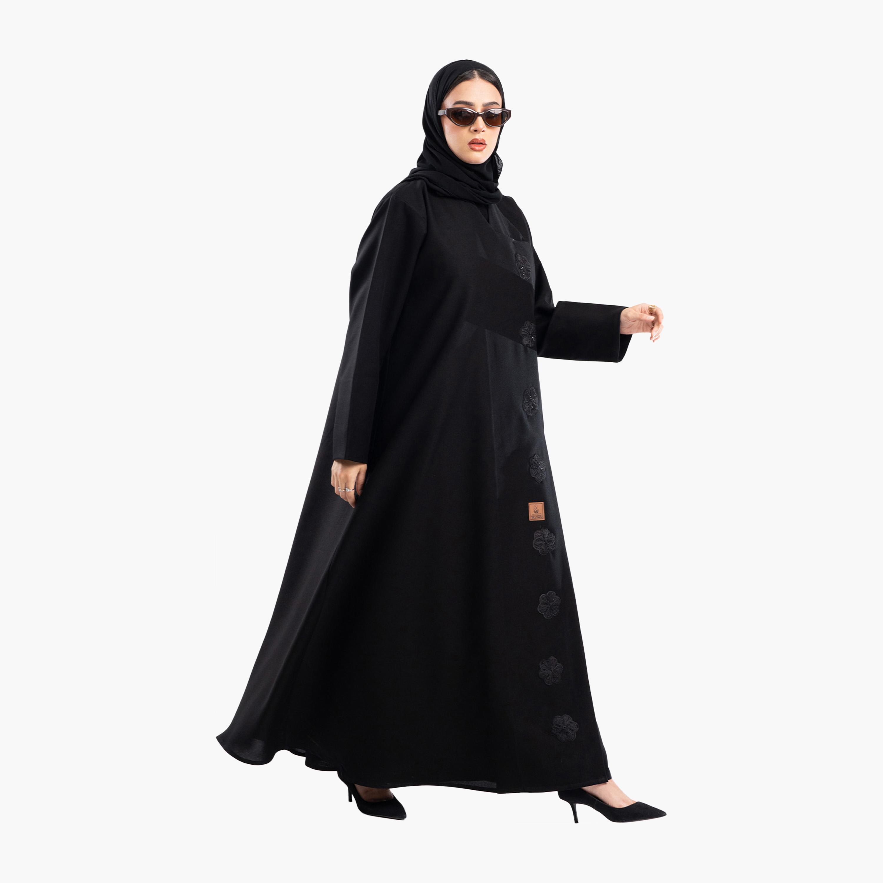 Zahiyh Black Floral Embroidered Evening Abaya with Hijab-women-arabicclothing-abayas-image-4