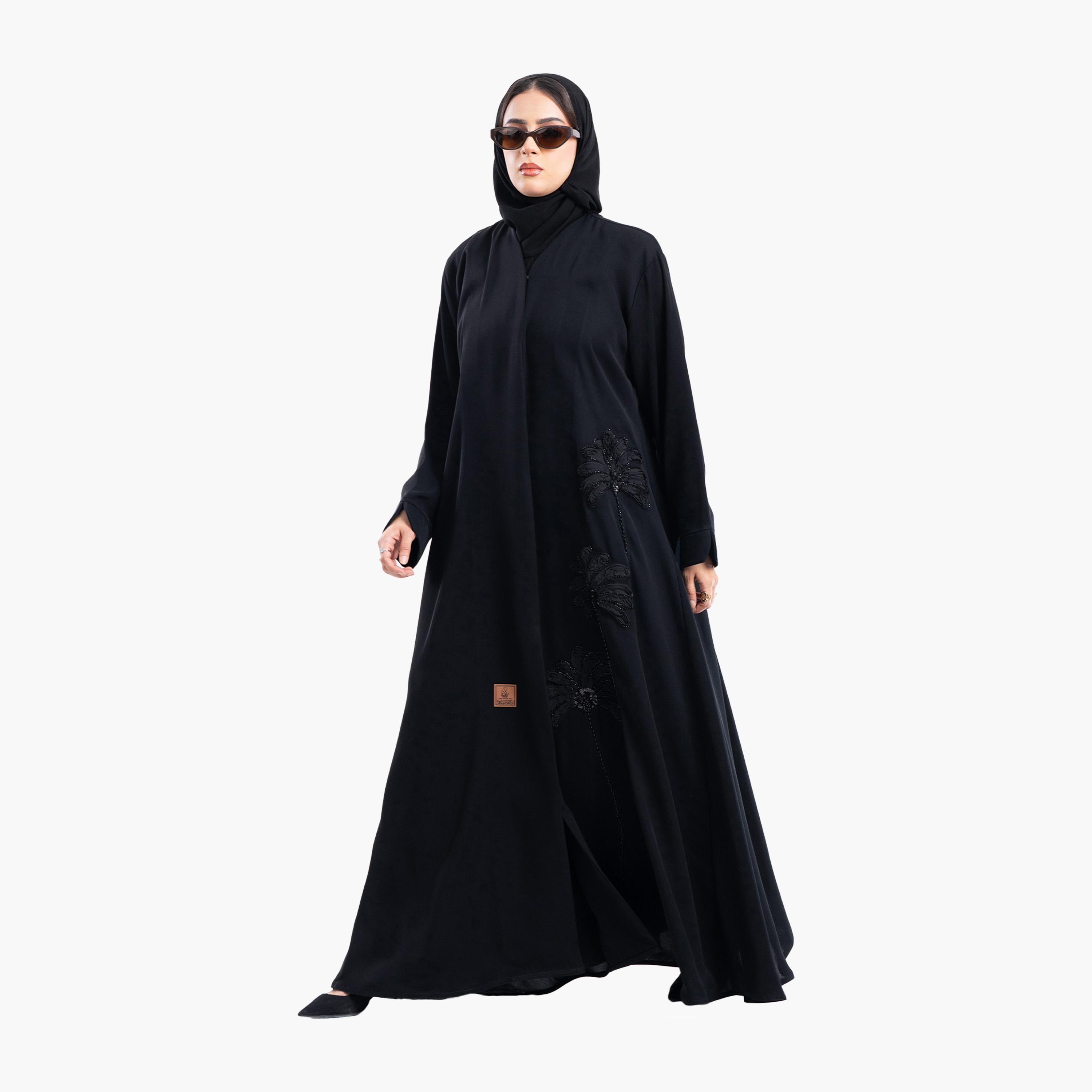 Zahiyh Black Rose Embroidered Abaya with Hijab-women-arabicclothing-abayas-image-3