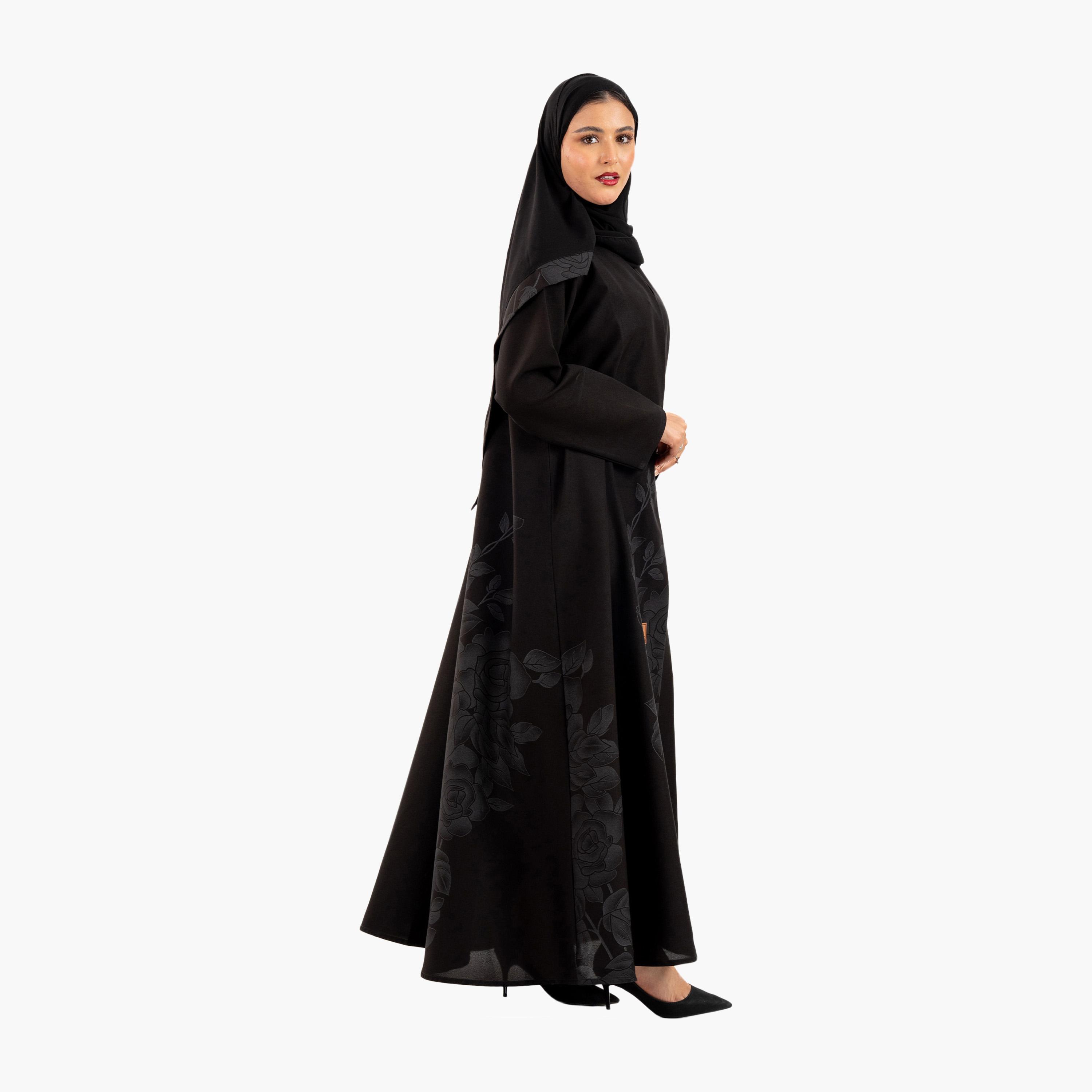 Zahiyh Black Floral Women's Abaya with Hijab-women-arabicclothing-abayas-image-2