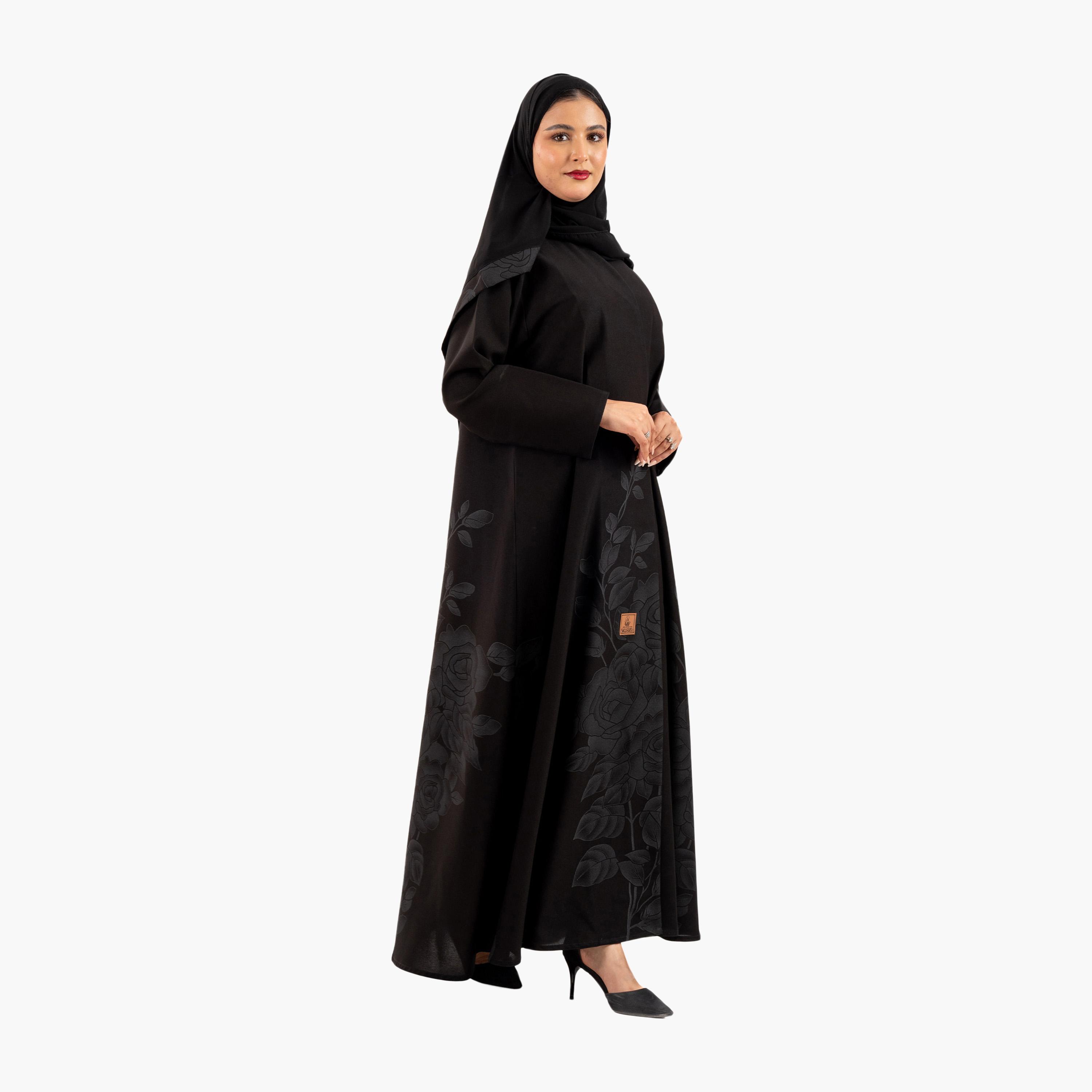 Zahiyh Black Floral Women's Abaya with Hijab-women-arabicclothing-abayas-image-3