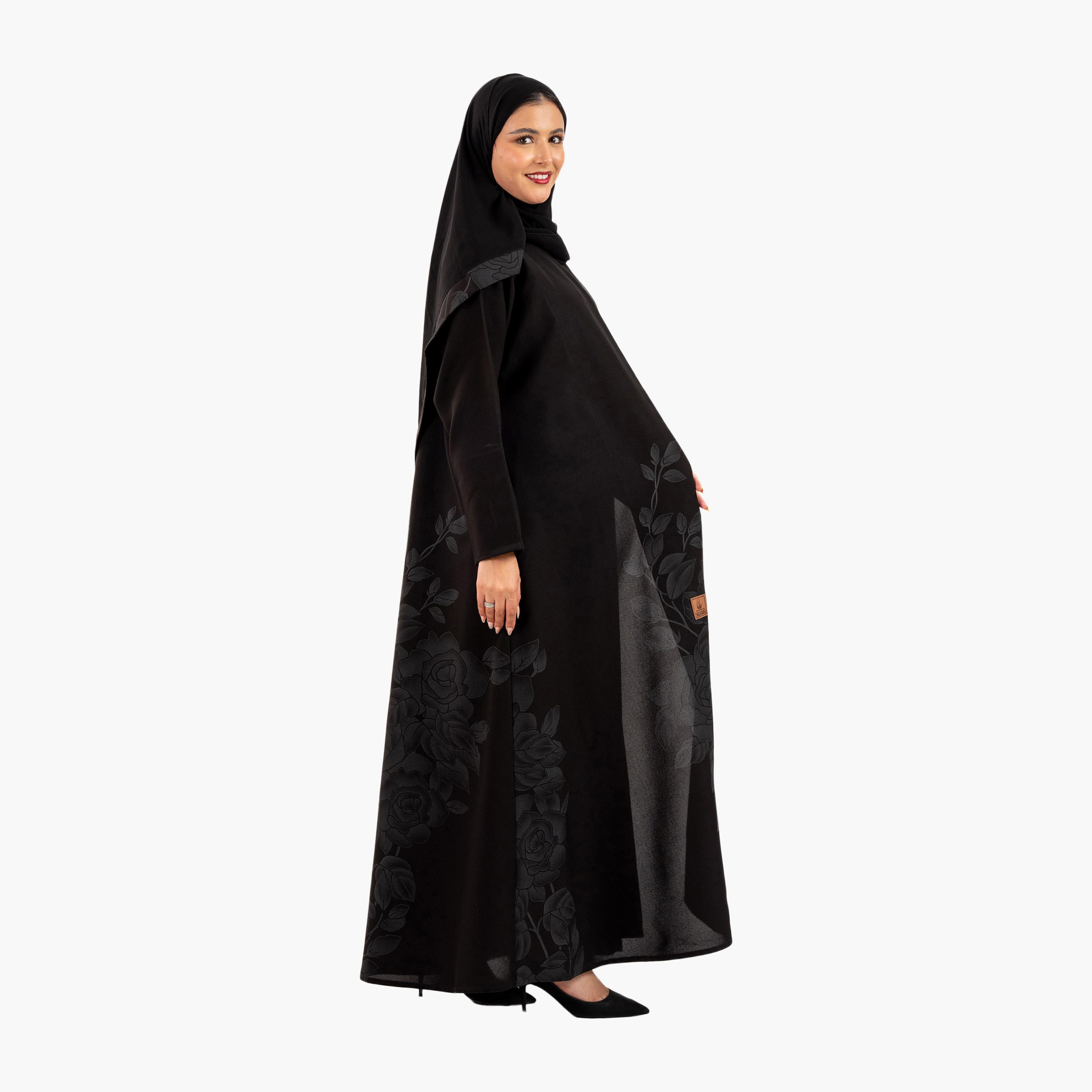 Zahiyh Black Floral Women's Abaya with Hijab-women-arabicclothing-abayas-image-4