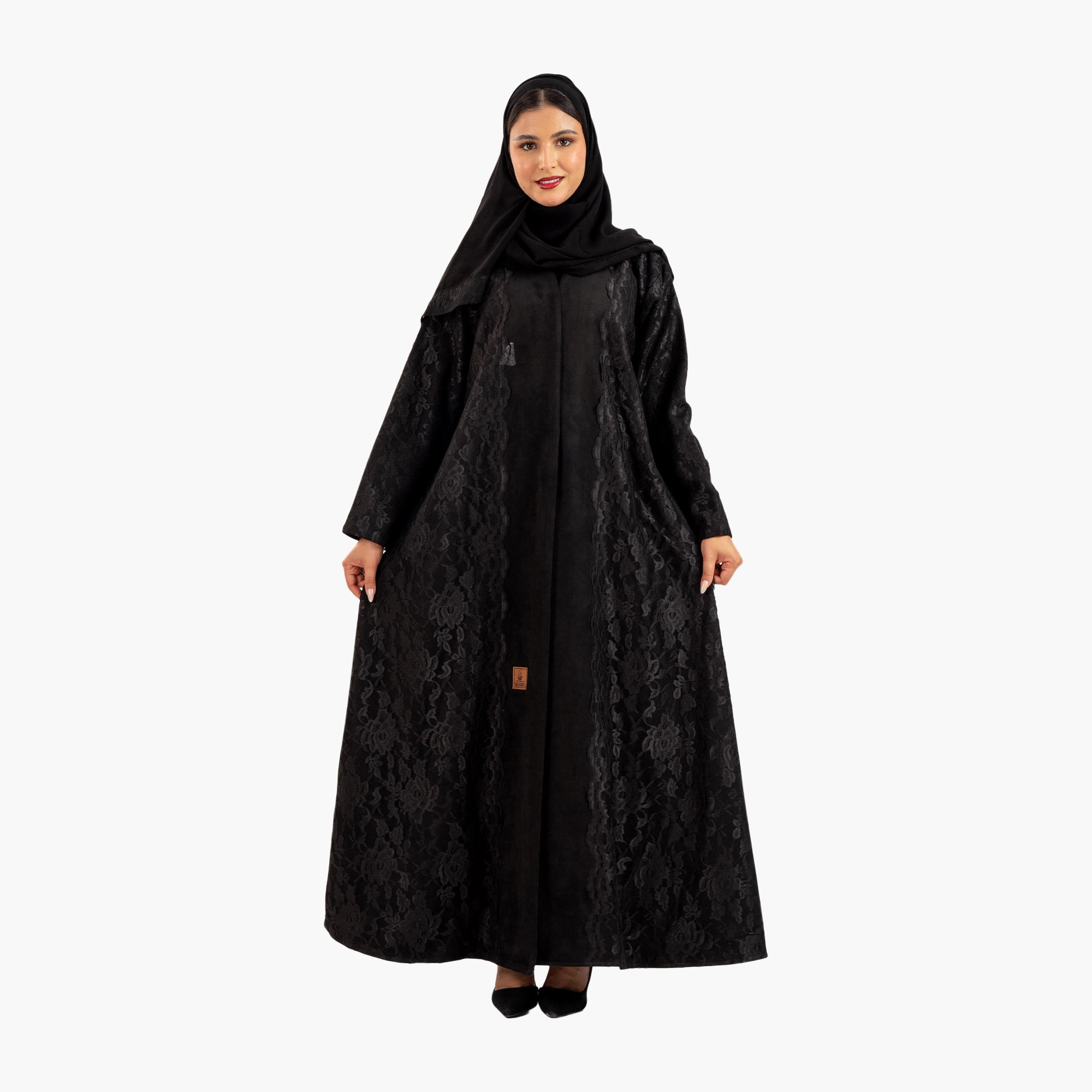 عباية نسائية سهرة سوداء مزينة بالدانتيل مع حجاب من زاهية-women-arabicclothing-abayas-image-3