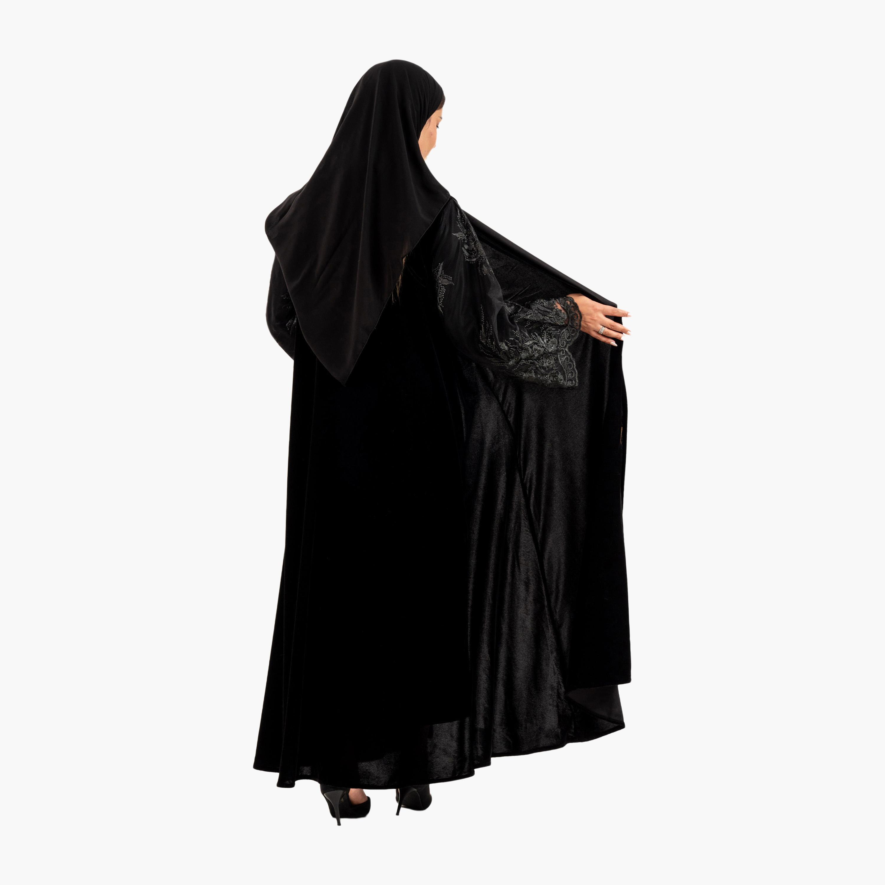 عباية نسائية مسائية بأكمام مطرزة بالورود مع حجاب من زاهية-women-arabicclothing-abayas-image-4