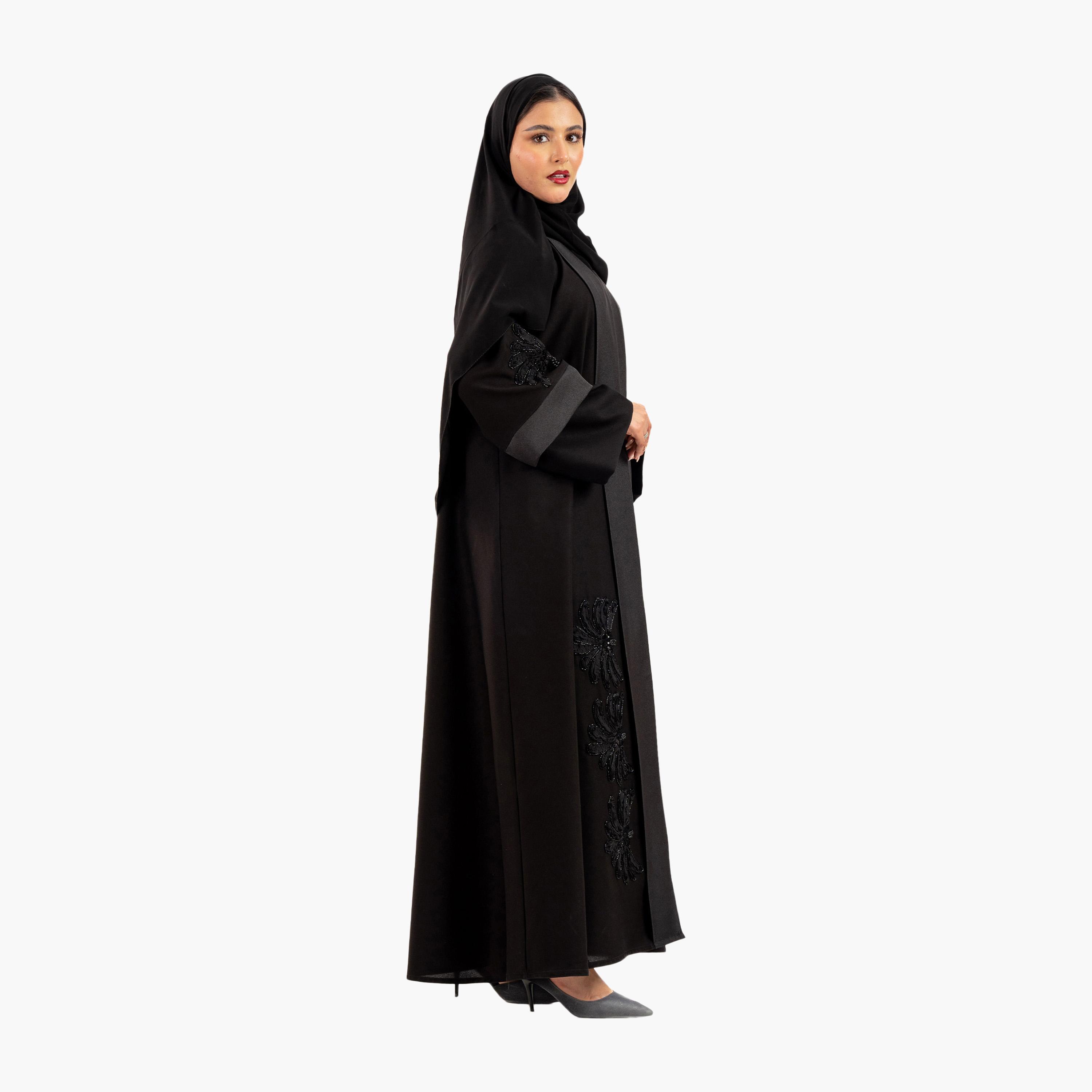 Zahiyh Black Beaded Wide Sleeves Evening Women's Abaya with Hijab-women-arabicclothing-abayas-image-3