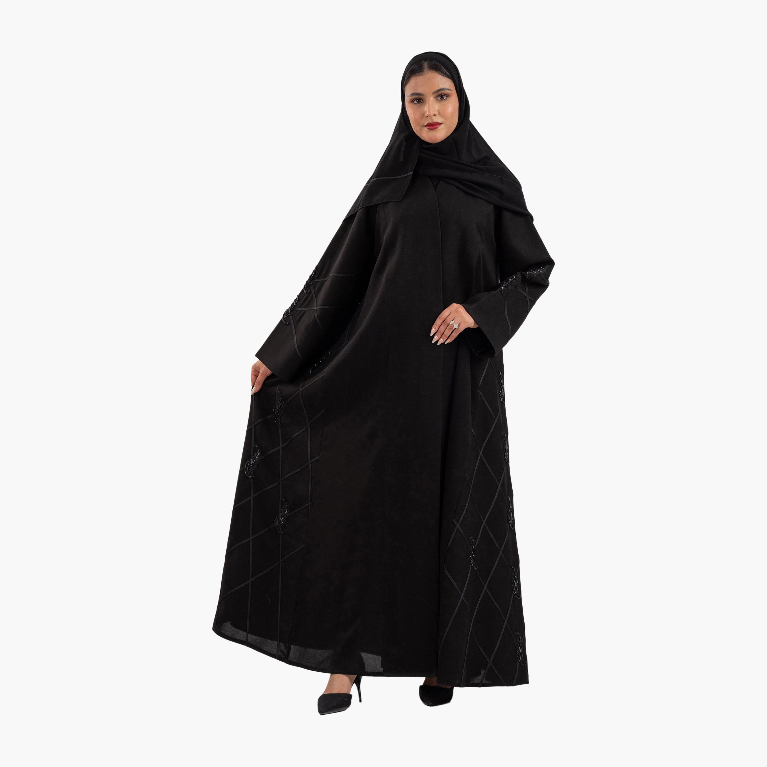 عباية نسائية سوداء مخططة بأكمام واسعة مع حجاب من زاهية-women-arabicclothing-abayas-image-4