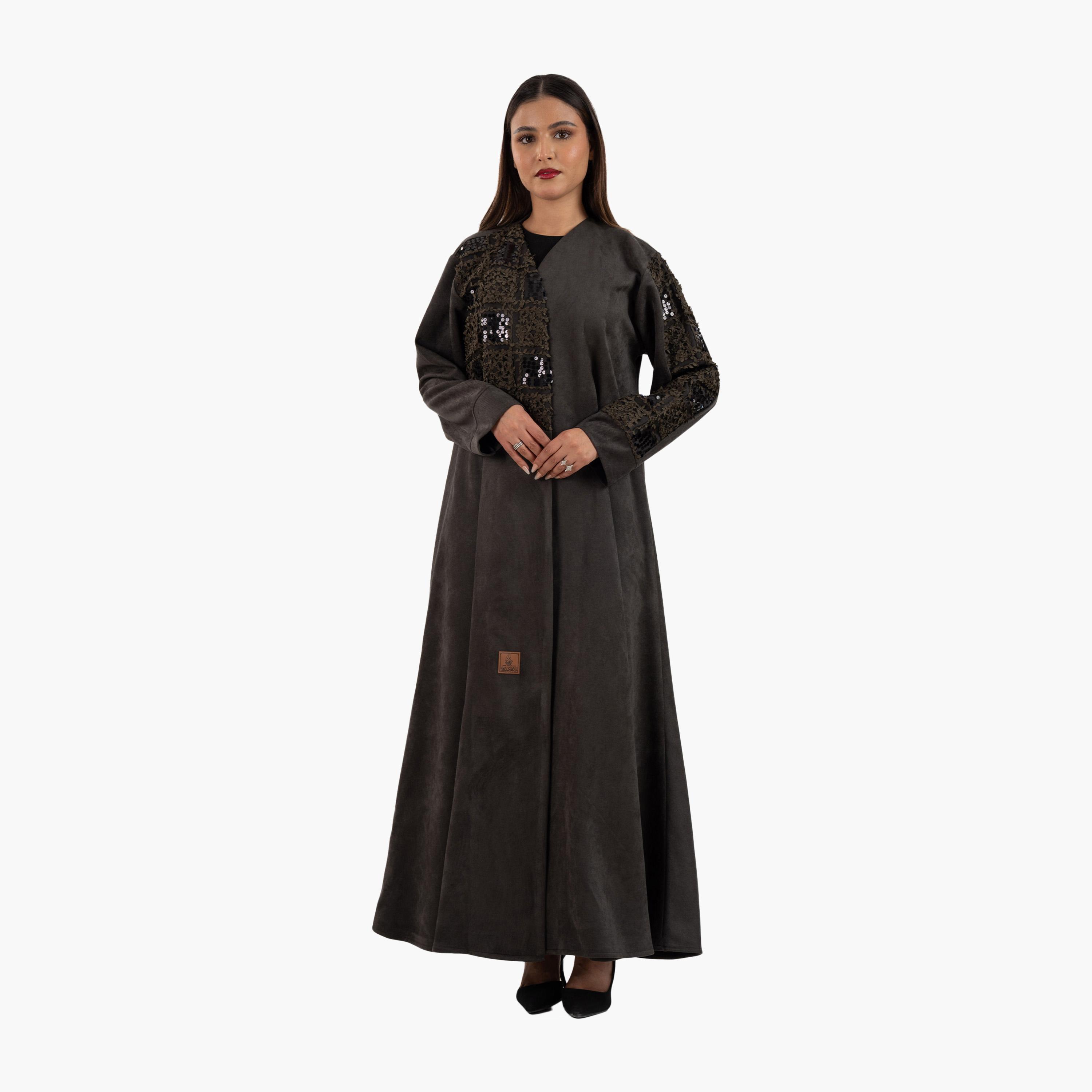 Zahiyh Charcoal 3D Patch Work Evening Women's Abaya-women-arabicclothing-abayas-image-1