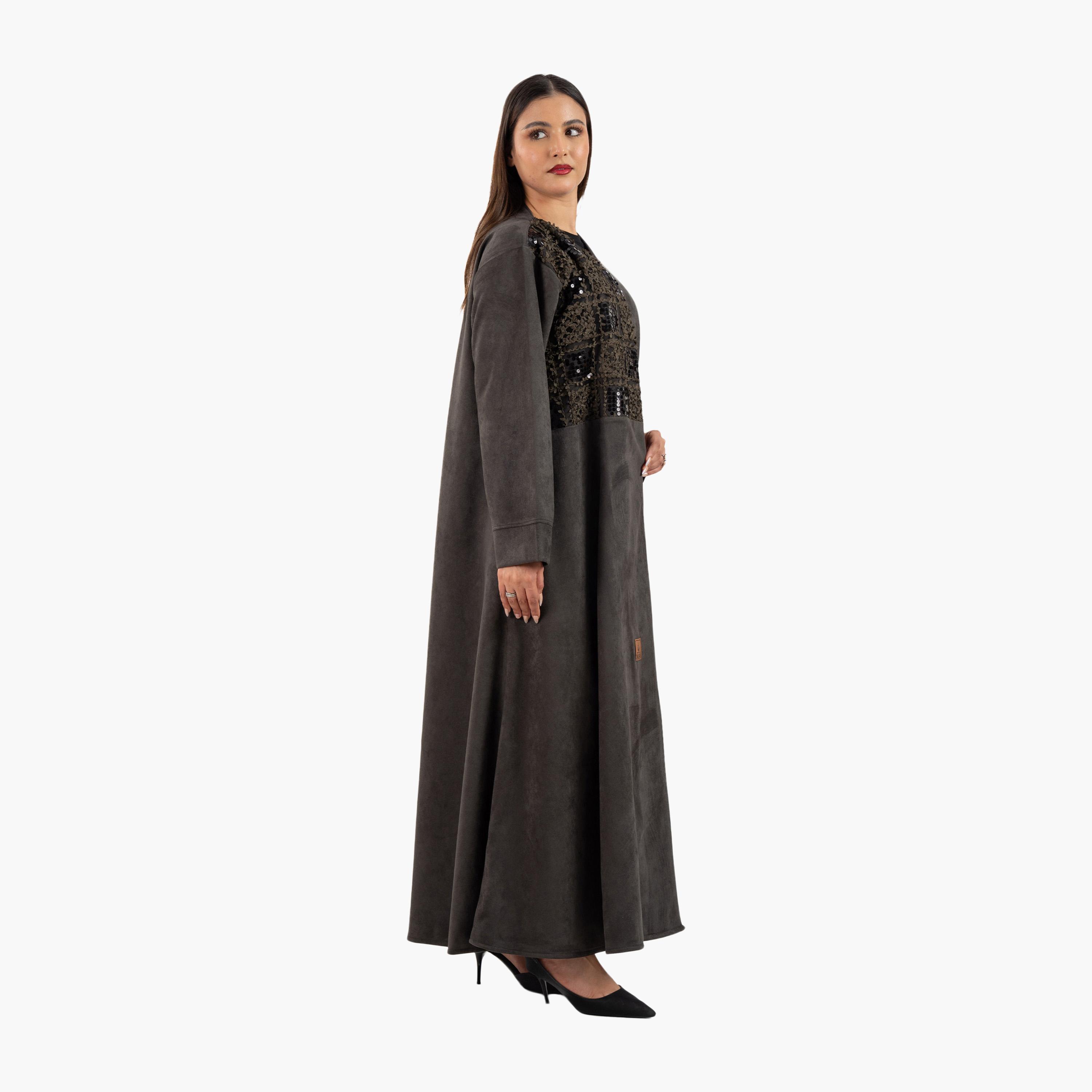 Zahiyh Charcoal 3D Patch Work Evening Women's Abaya-women-arabicclothing-abayas-image-3
