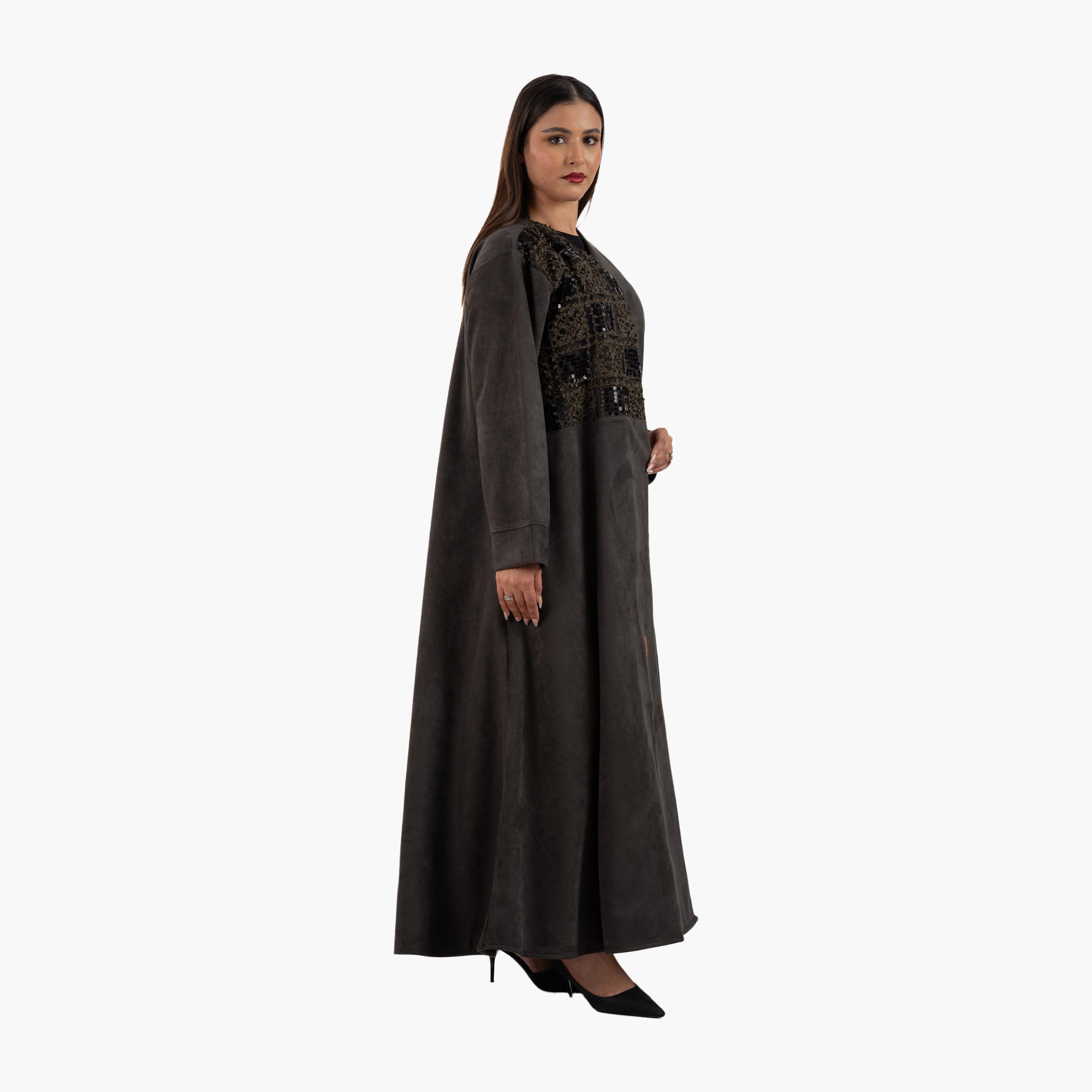 Zahiyh Charcoal 3D Patch Work Evening Women's Abaya-women-arabicclothing-abayas-image-4