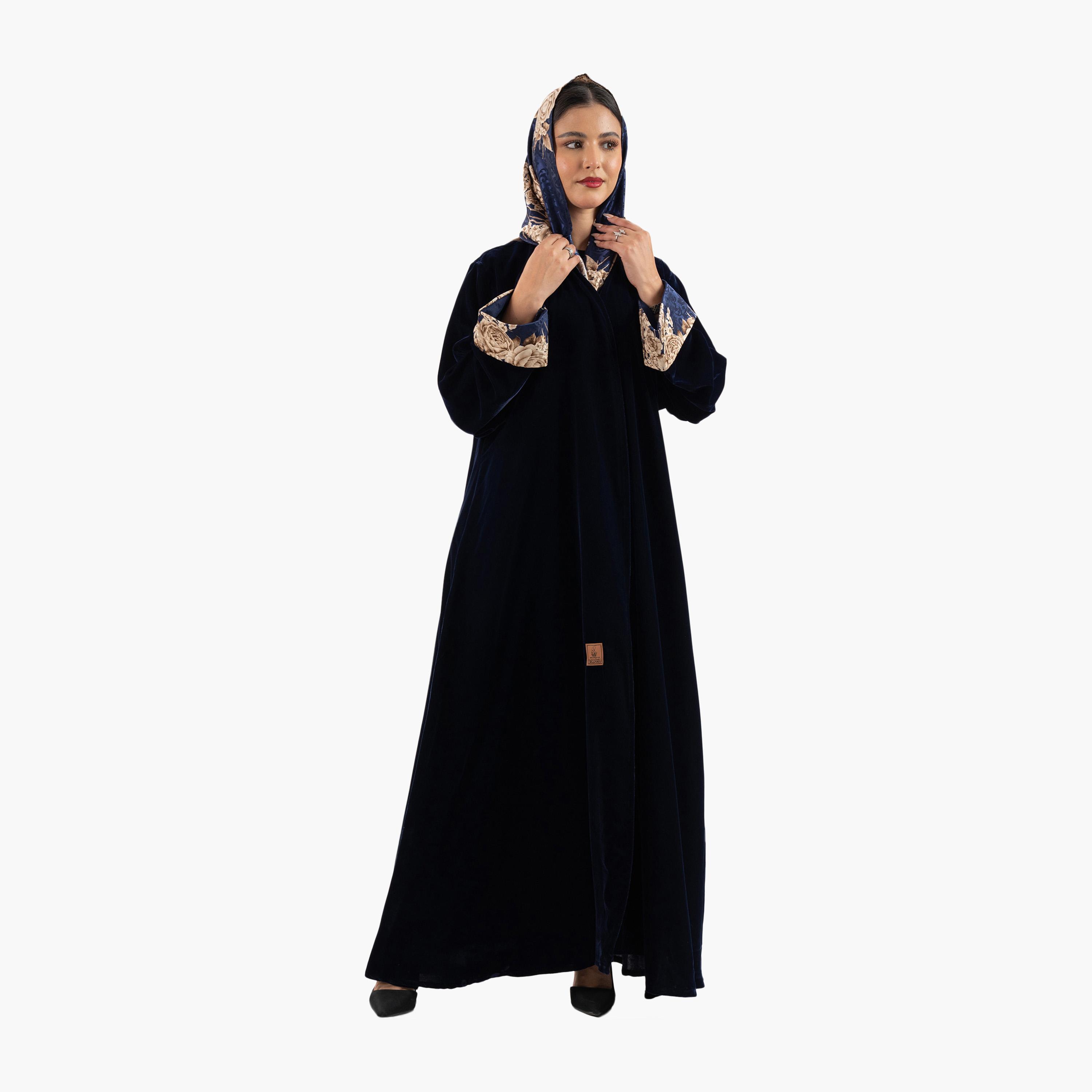 عباية نسائية سوداء مزينة بنقشة زهور وأكمام طويلة مع حجاب من زاهية-women-arabicclothing-abayas-image-3