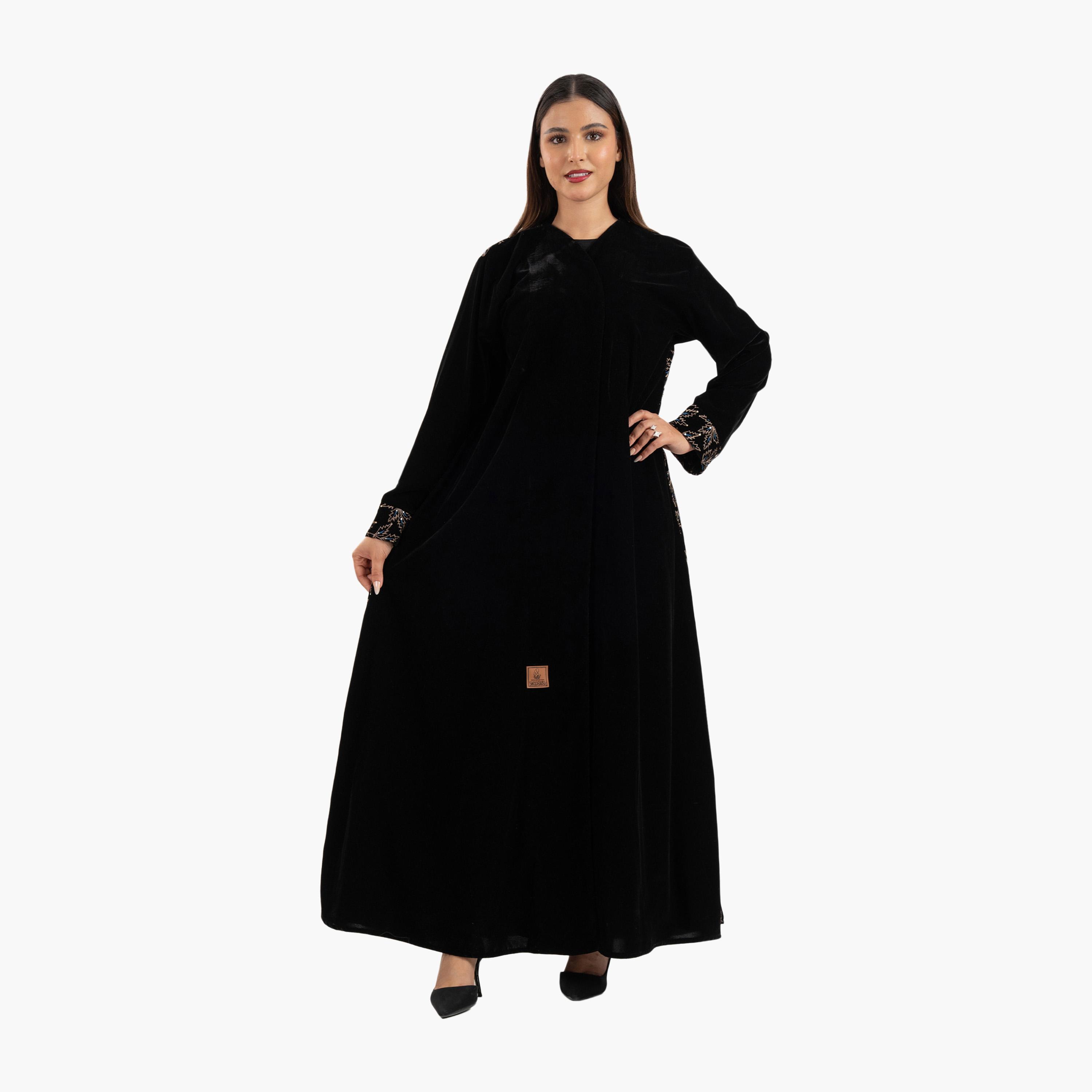 Zahiyh Black Leaf Embroidered Evening Women's Abaya-women-arabicclothing-abayas-image-2