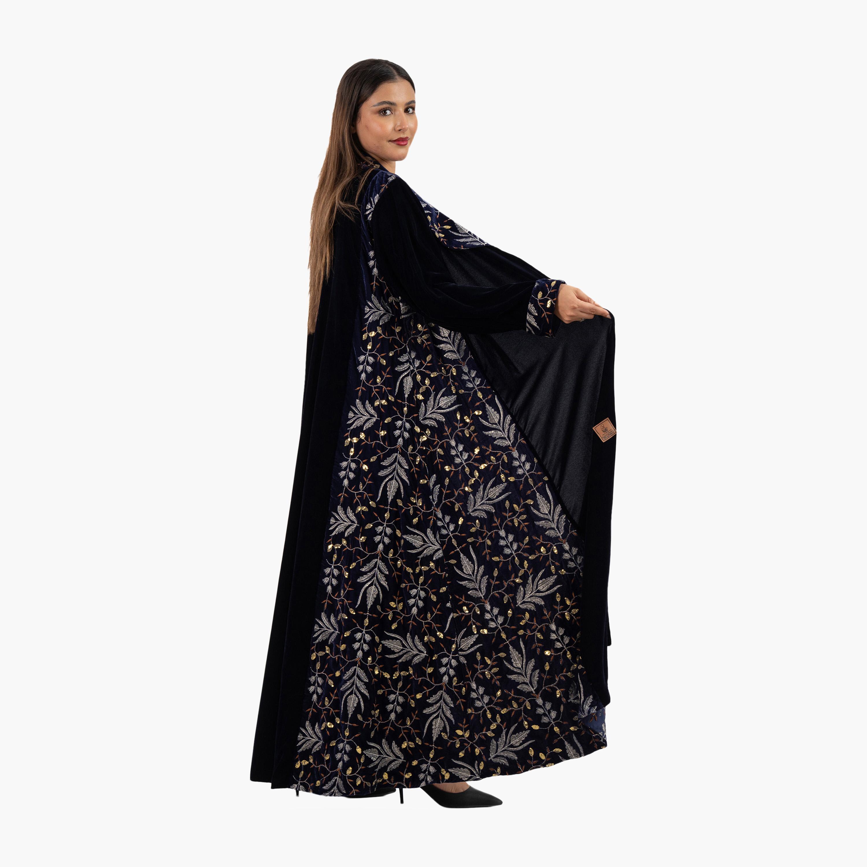 Zahiyh Black Embroidered Panel Evening Women's Abaya with Hijab-women-arabicclothing-abayas-image-4