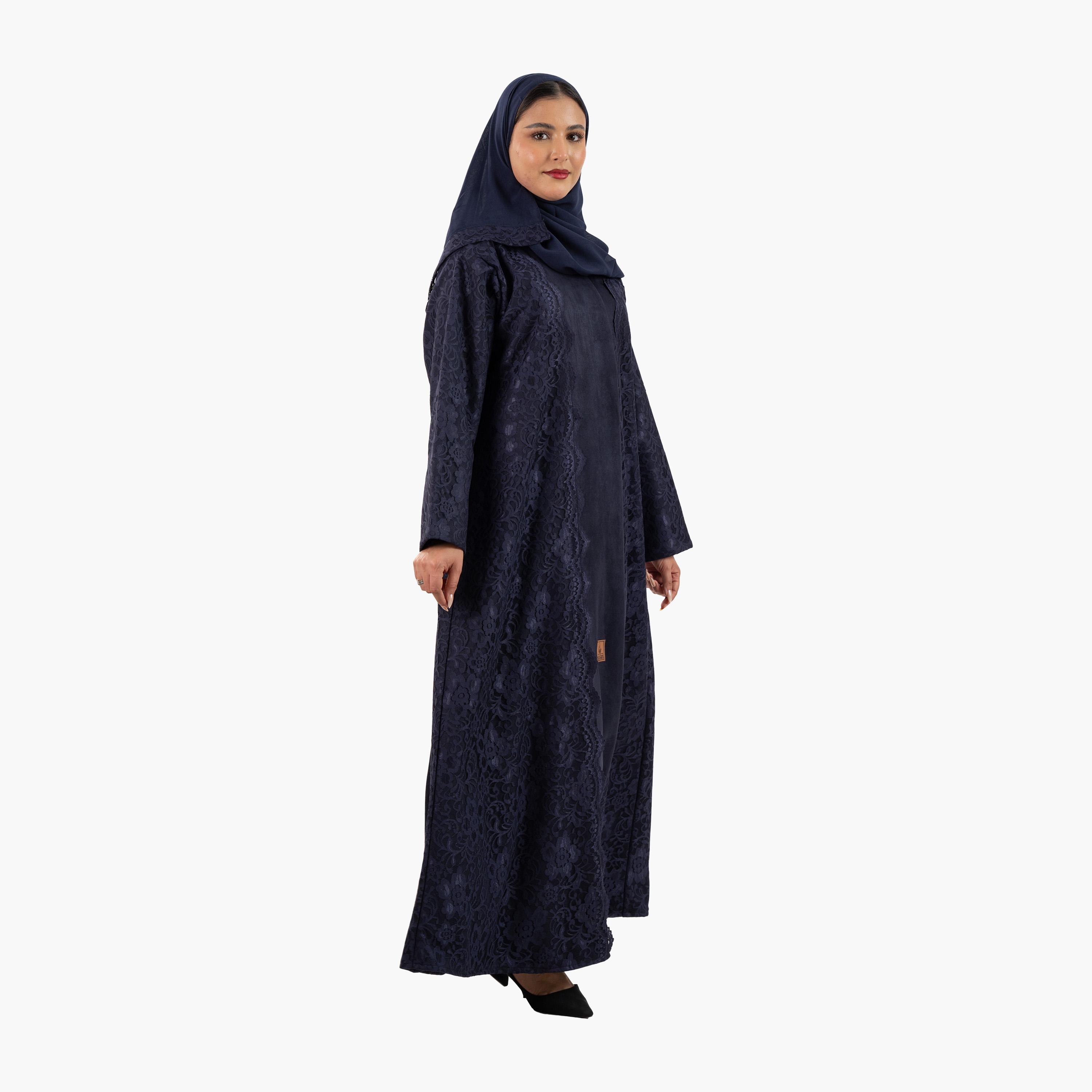 عباية نسائية زرقاء داكنة مزينة بالدانتيل مع حجاب من زاهية-women-arabicclothing-abayas-image-5