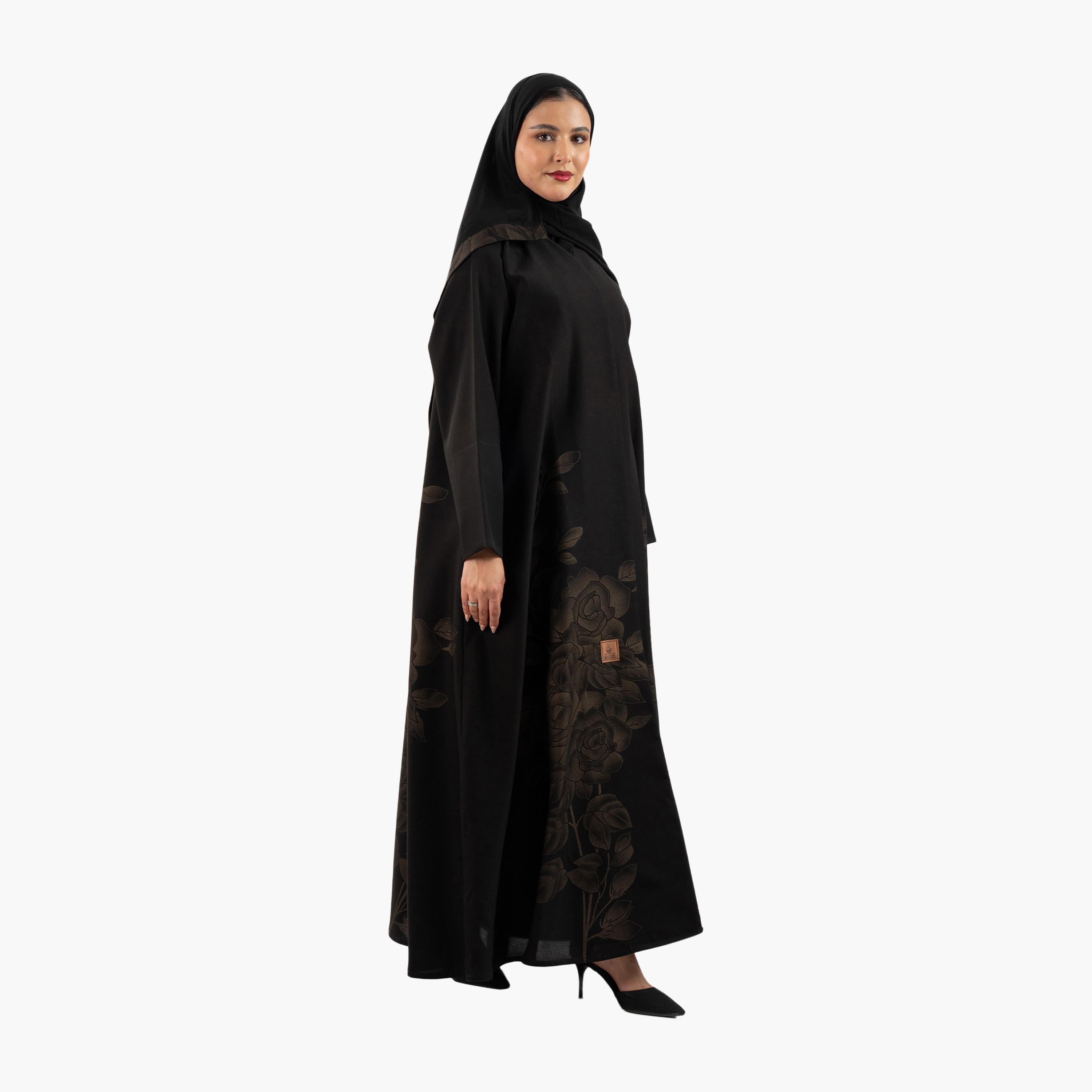 Zahiyh Black Floral Printed Women's Abaya with Hijab-women-arabicclothing-abayas-image-3
