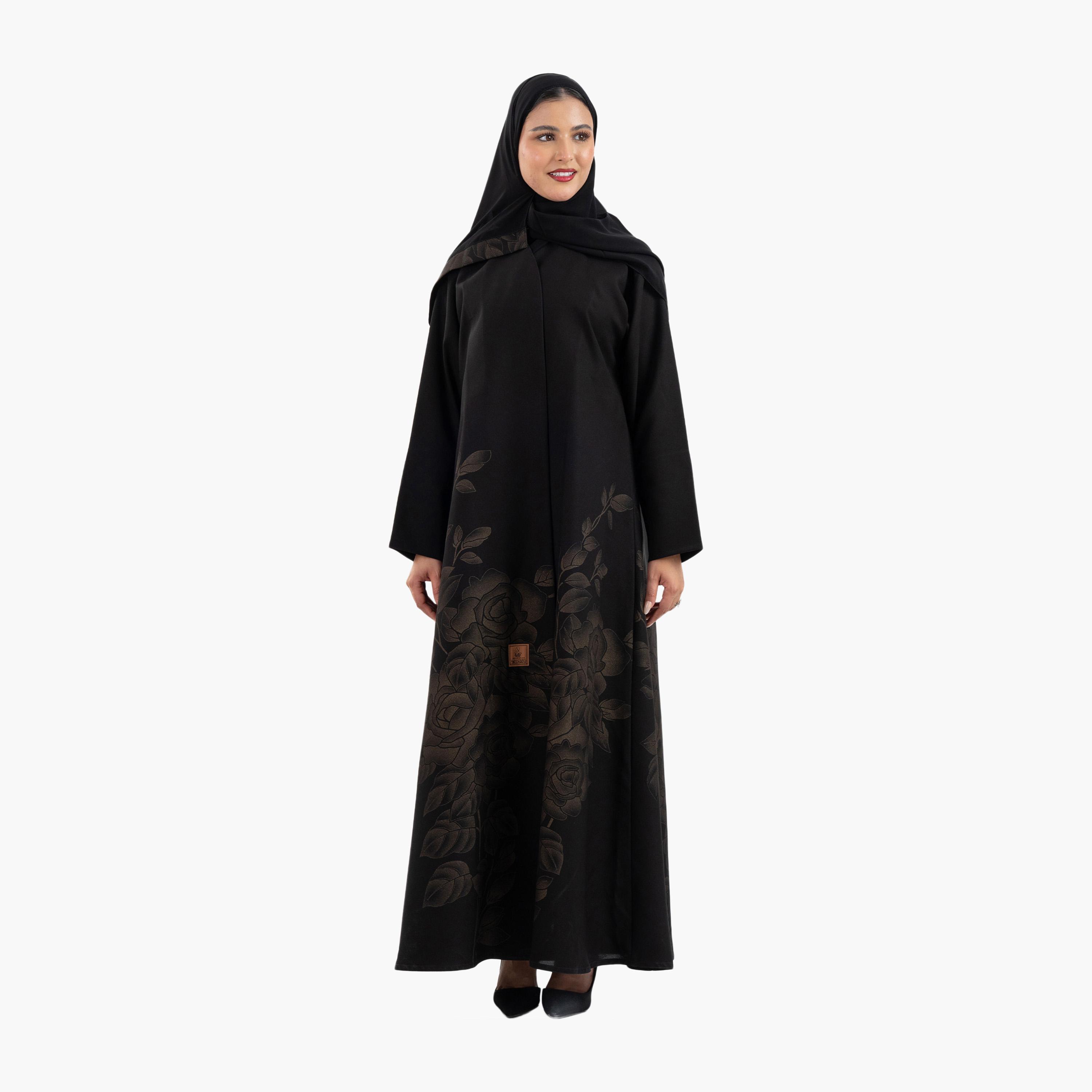 Zahiyh Black Floral Printed Women's Abaya with Hijab-women-arabicclothing-abayas-image-4