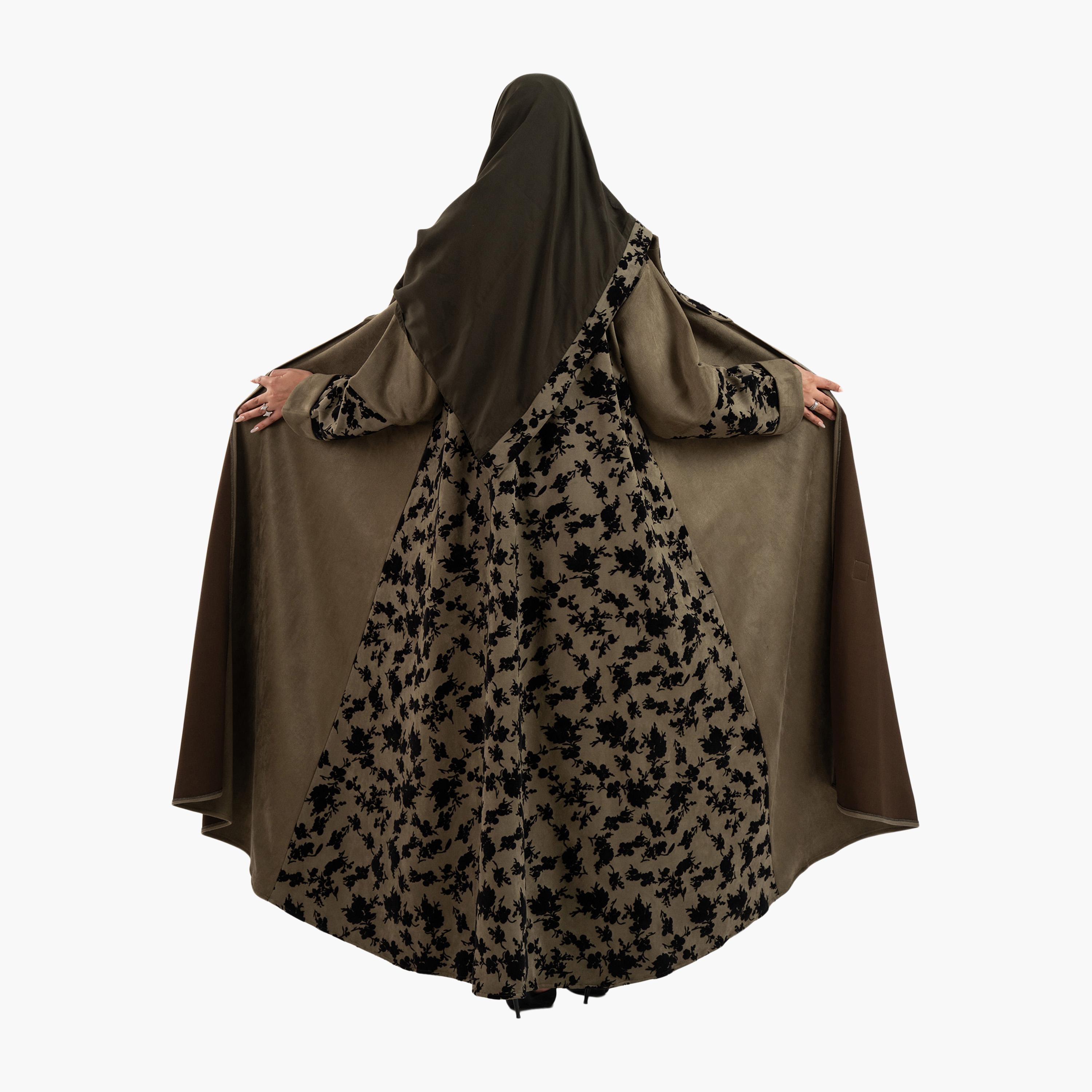 عباية نسائية مع حجاب وياقة ياقة مطبوعة بالورود باللون الأخضر من زاهية-women-arabicclothing-abayas-image-5