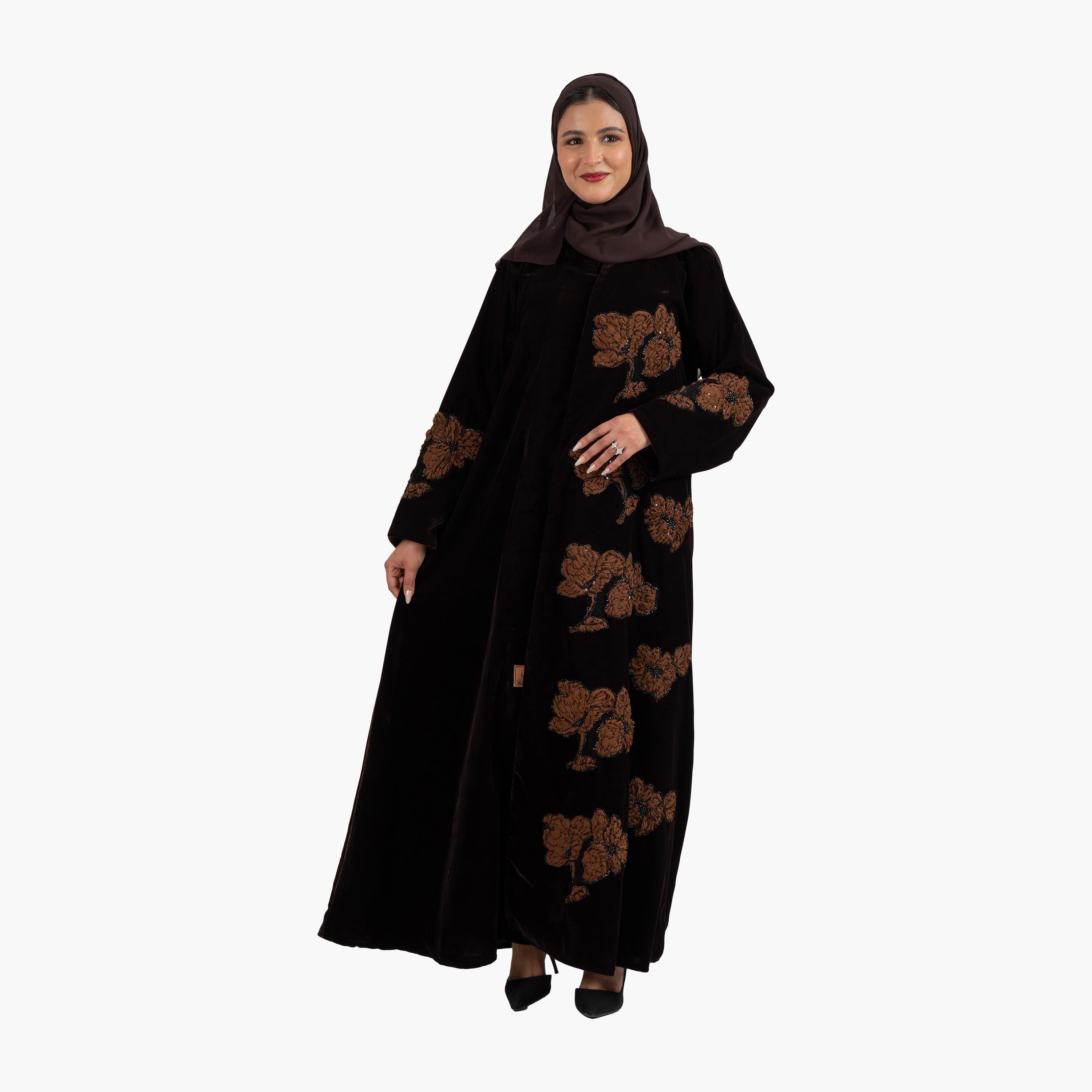 Zahiyh Brown 3D Floral Evening Women's Abaya with Hijab-women-arabicclothing-abayas-image-4