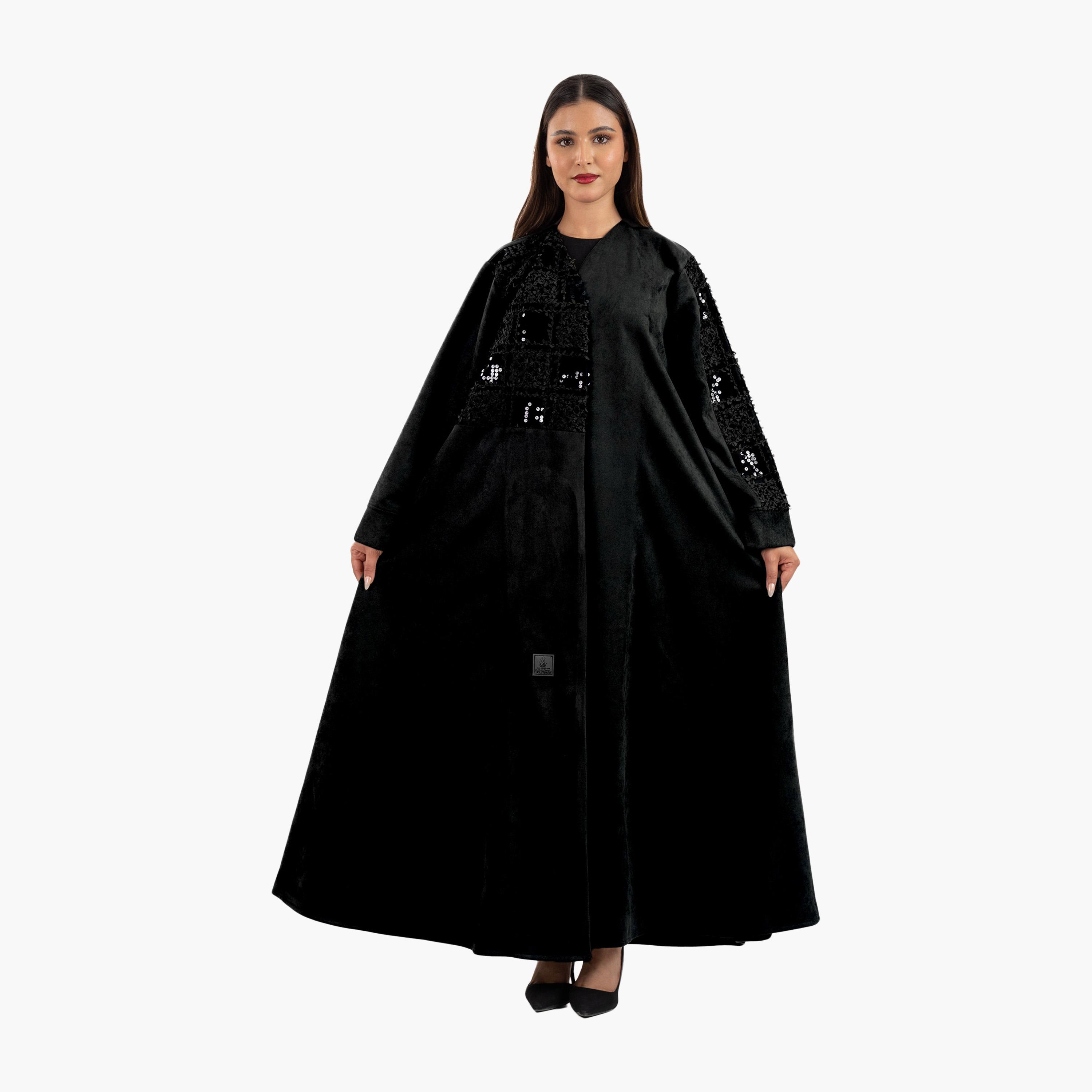Zahiyh Black 3D Patch Work Evening Women's Abaya-women-arabicclothing-abayas-image-1