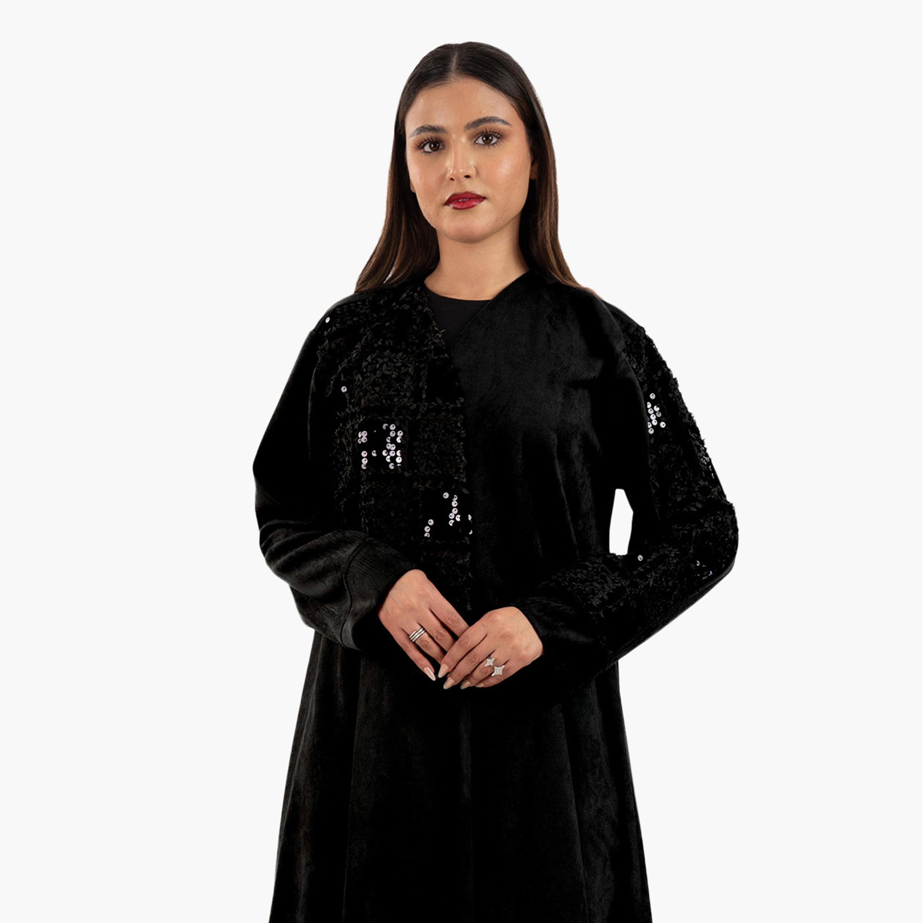 Zahiyh Black 3D Patch Work Evening Women's Abaya-women-arabicclothing-abayas-image-2