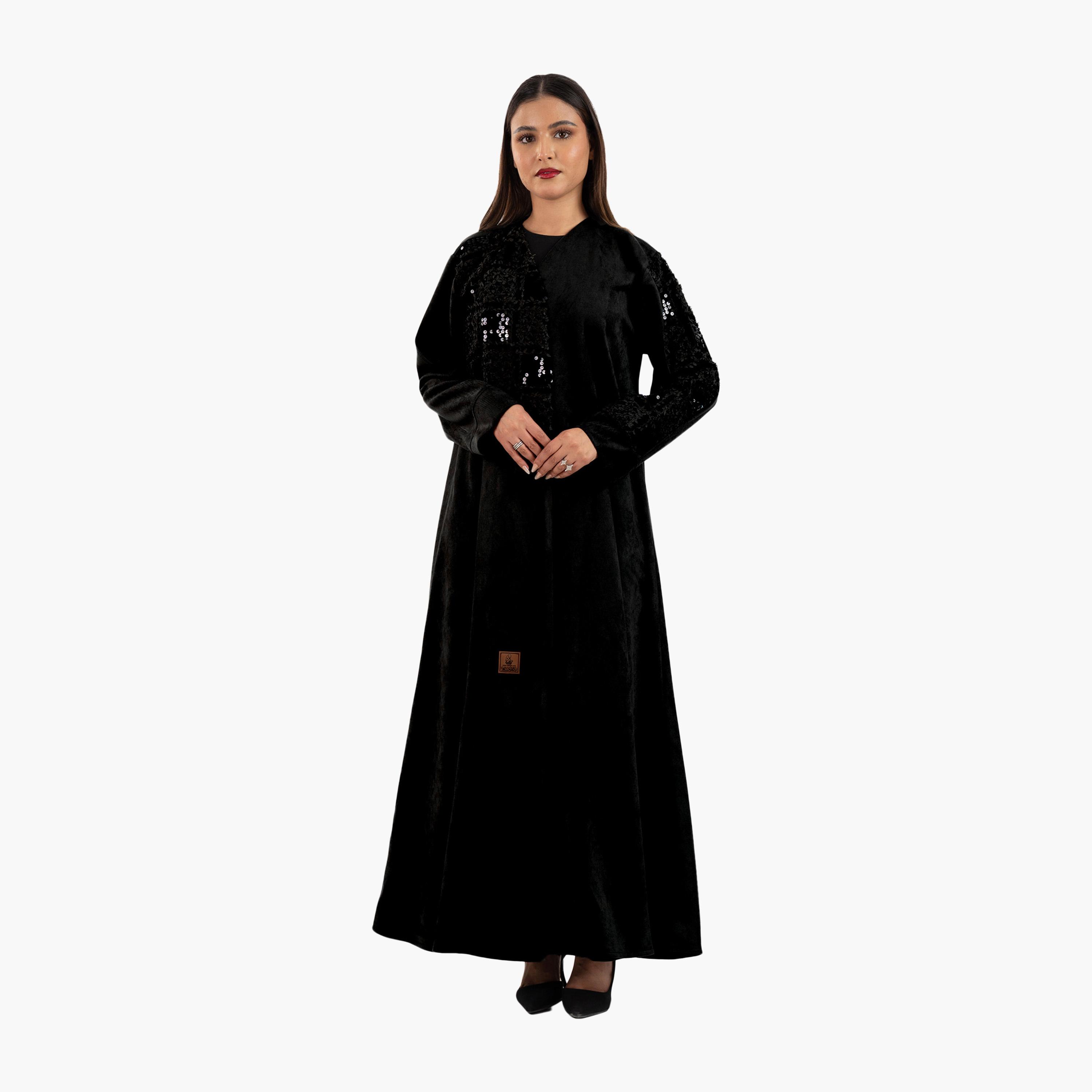 Zahiyh Black 3D Patch Work Evening Women's Abaya-women-arabicclothing-abayas-image-3