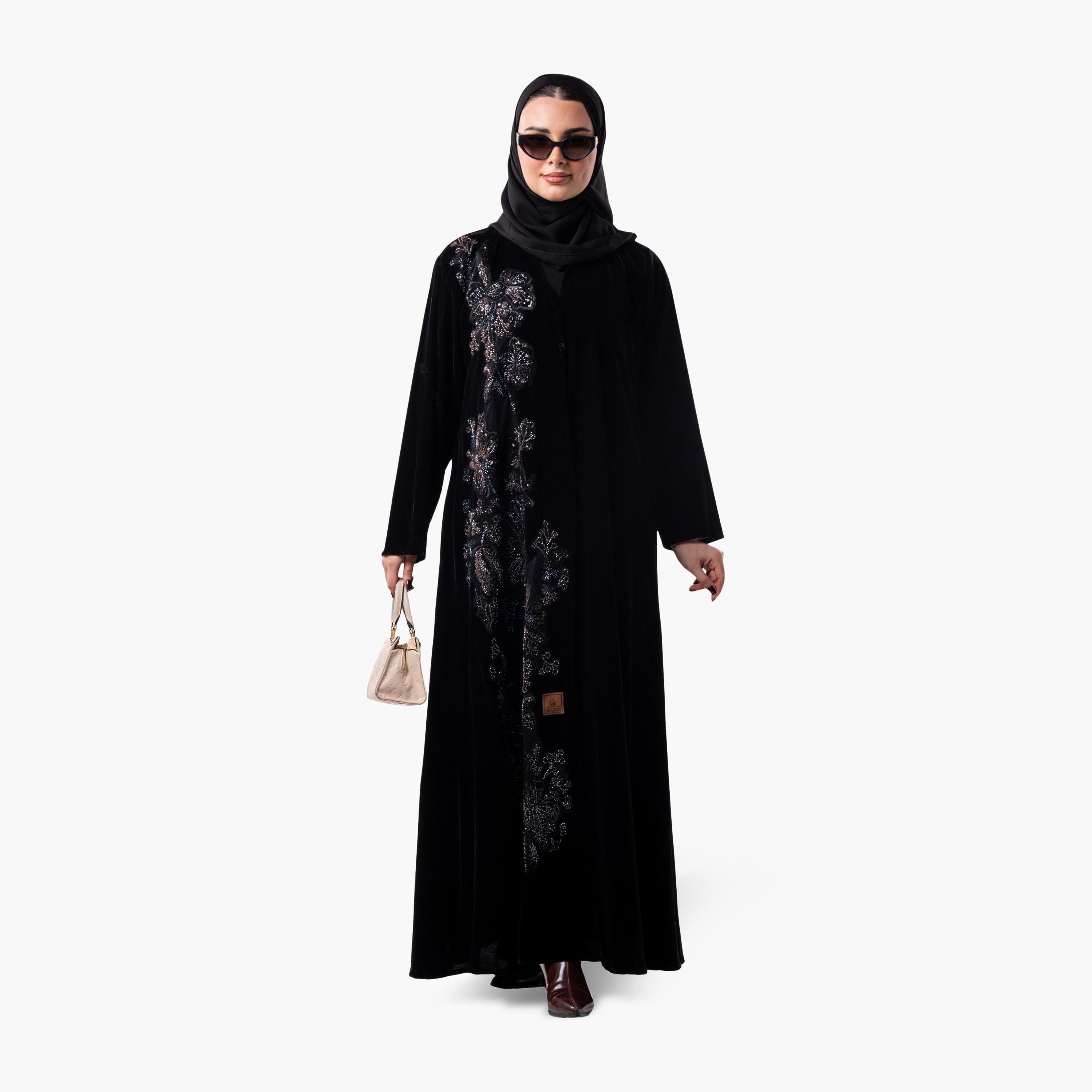 عباية سهرة نسائية مزينة بالخرز مع حجاب من زاهية - أسود-women-arabicclothing-abayas-image-1
