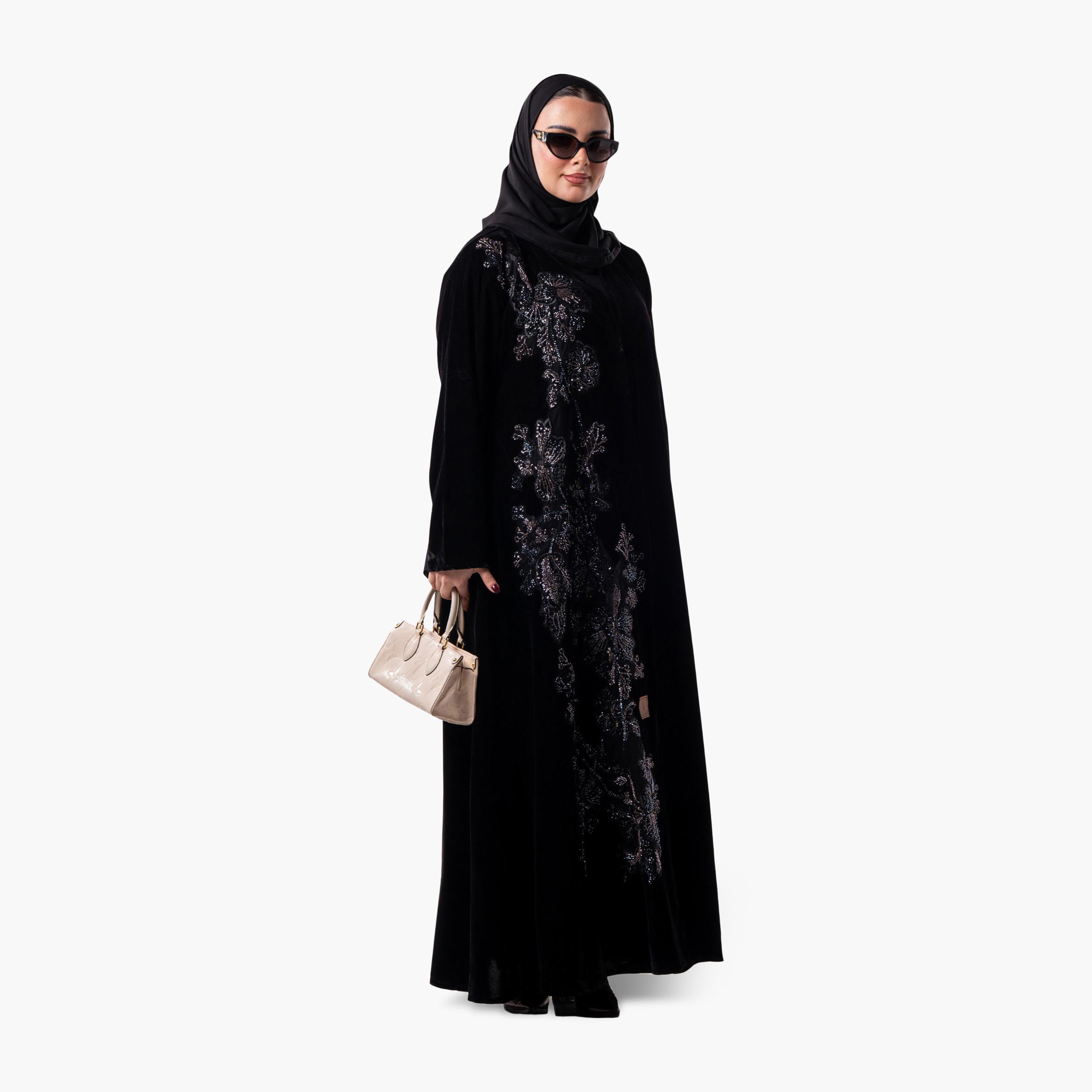 عباية سهرة نسائية مزينة بالخرز مع حجاب من زاهية - أسود-women-arabicclothing-abayas-image-3