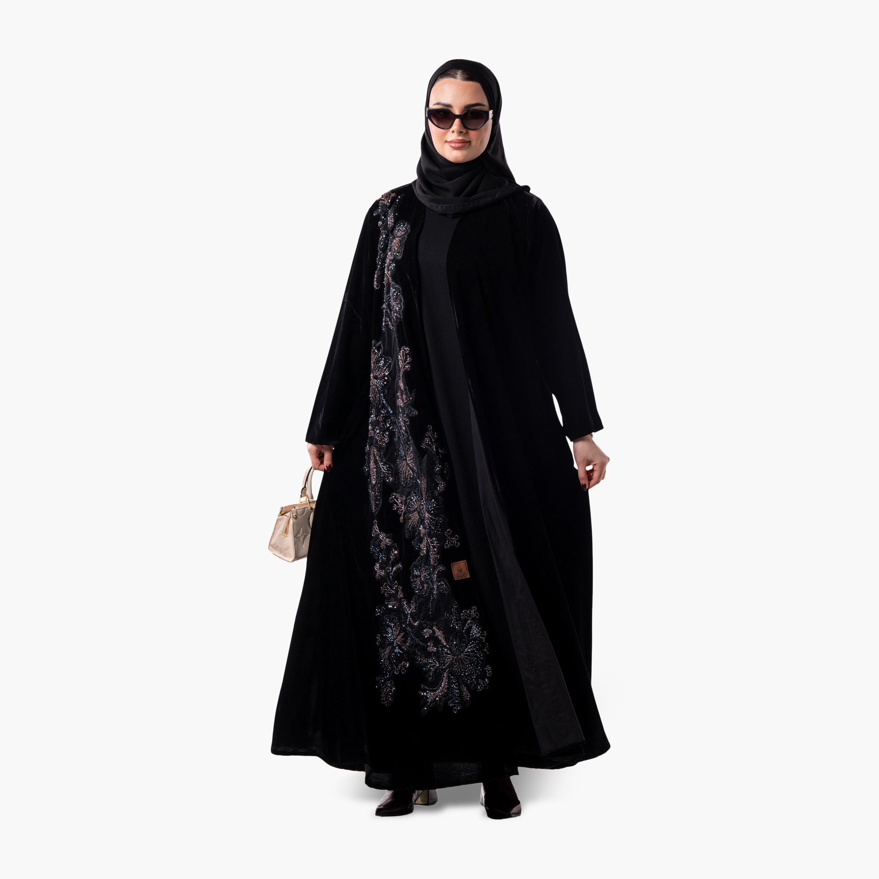 عباية سهرة نسائية مزينة بالخرز مع حجاب من زاهية - أسود-women-arabicclothing-abayas-image-4