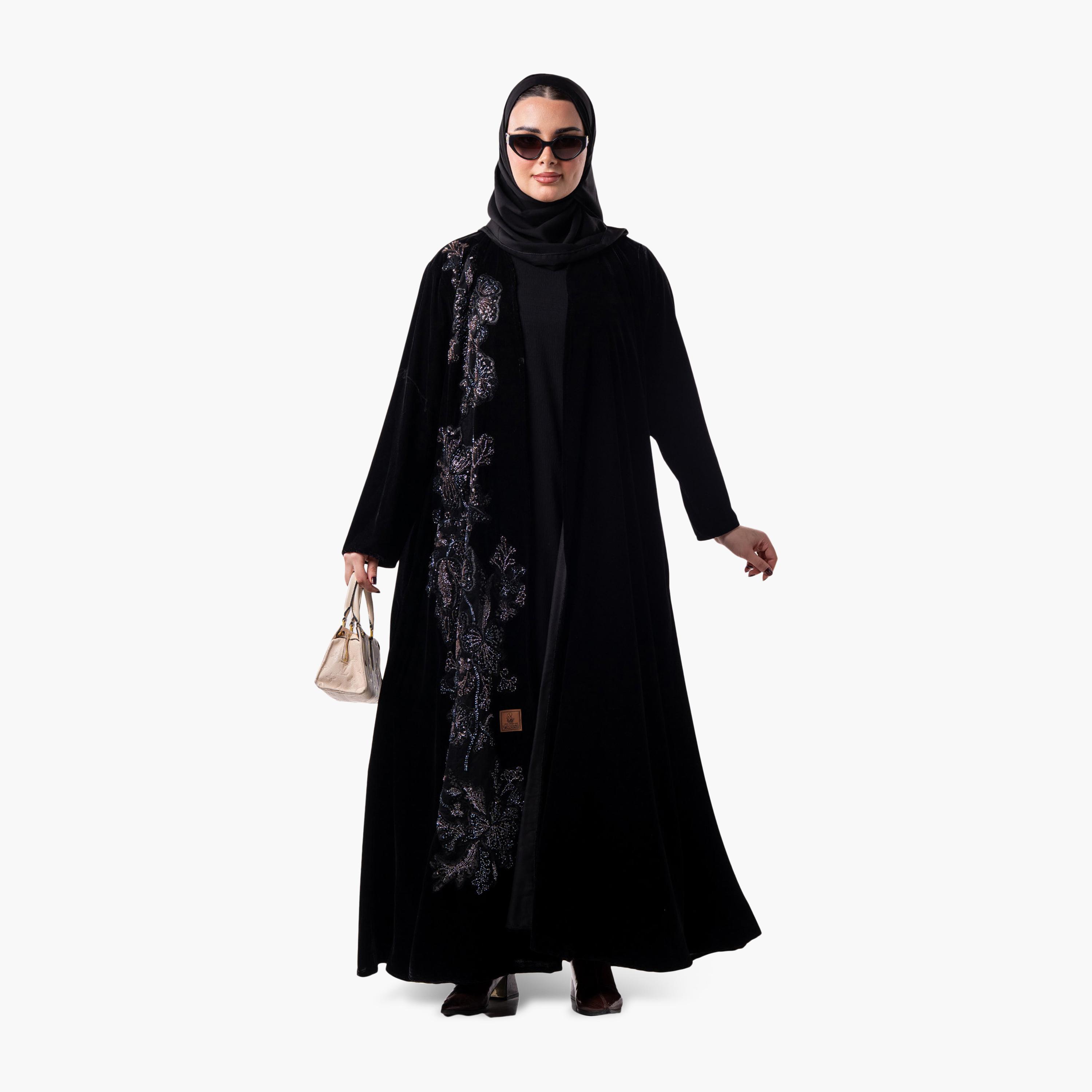 عباية سهرة نسائية مزينة بالخرز مع حجاب من زاهية - أسود-women-arabicclothing-abayas-image-5