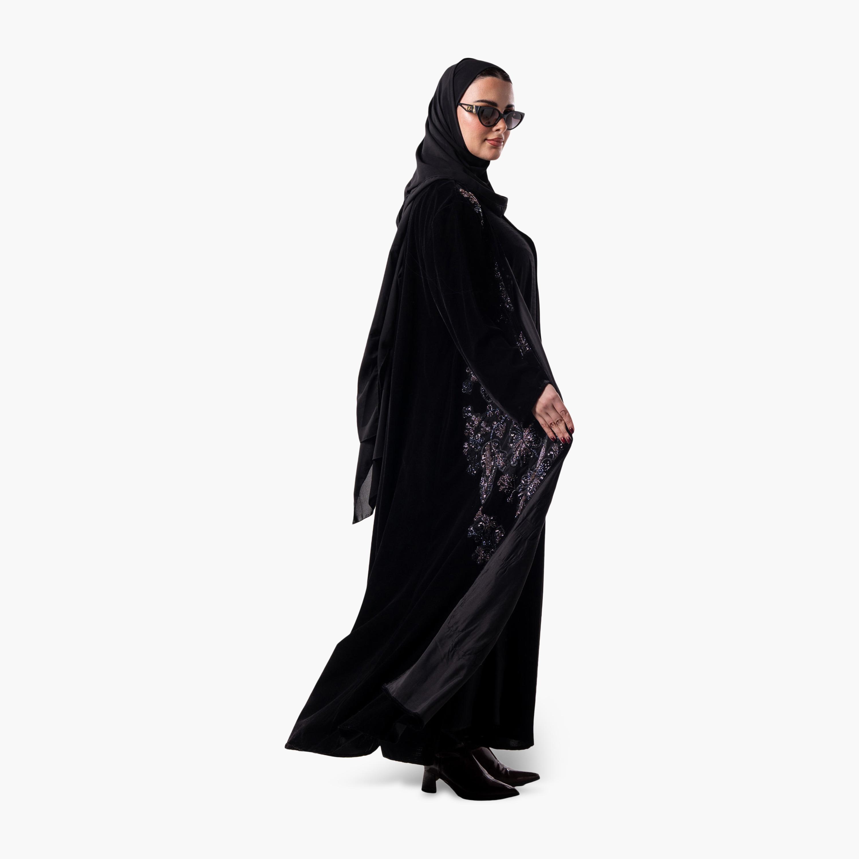 عباية سهرة نسائية مزينة بالخرز مع حجاب من زاهية - أسود-women-arabicclothing-abayas-image-6