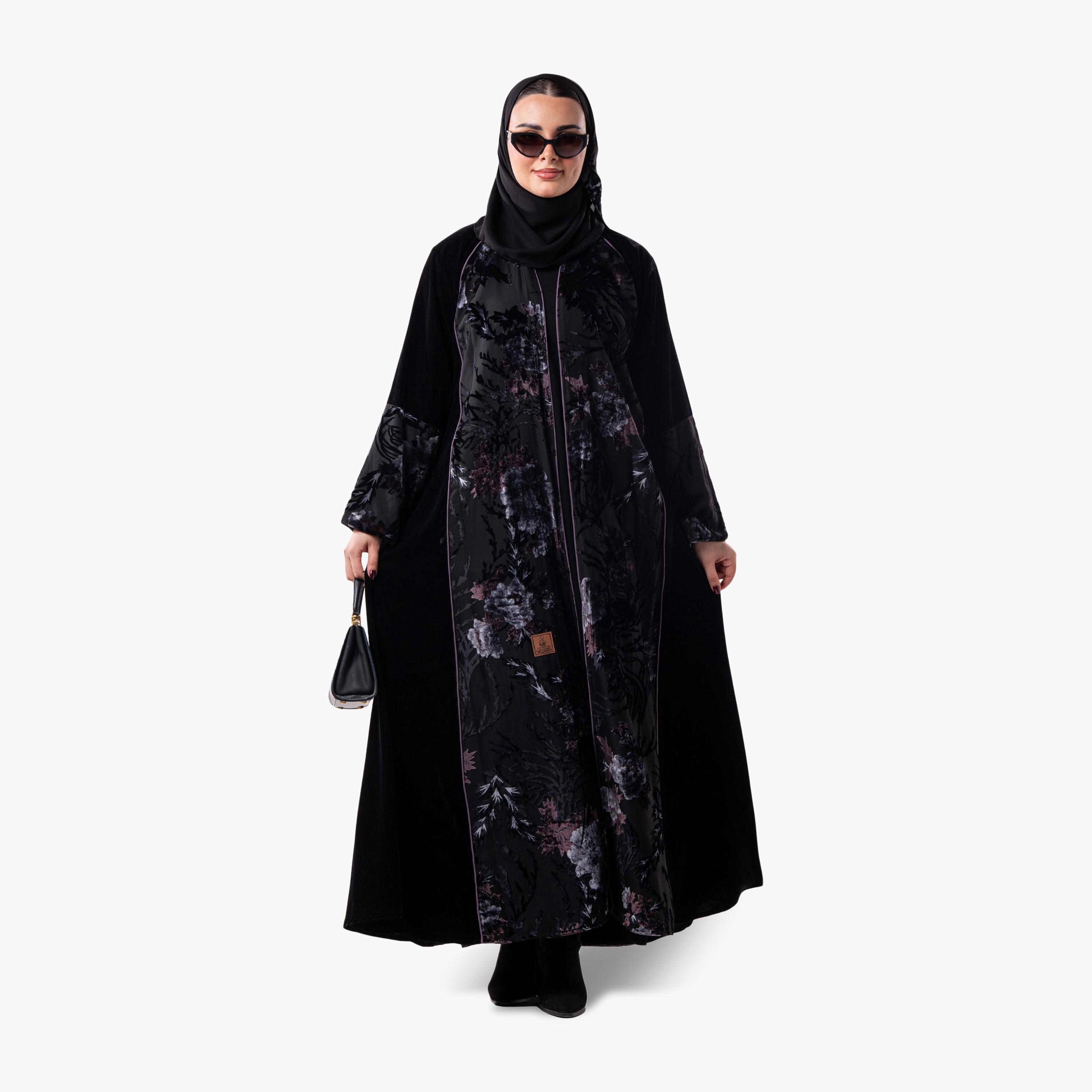 Zahiyh Black Floral Women's Evening Abaya with Hijab-women-arabicclothing-abayas-image-4
