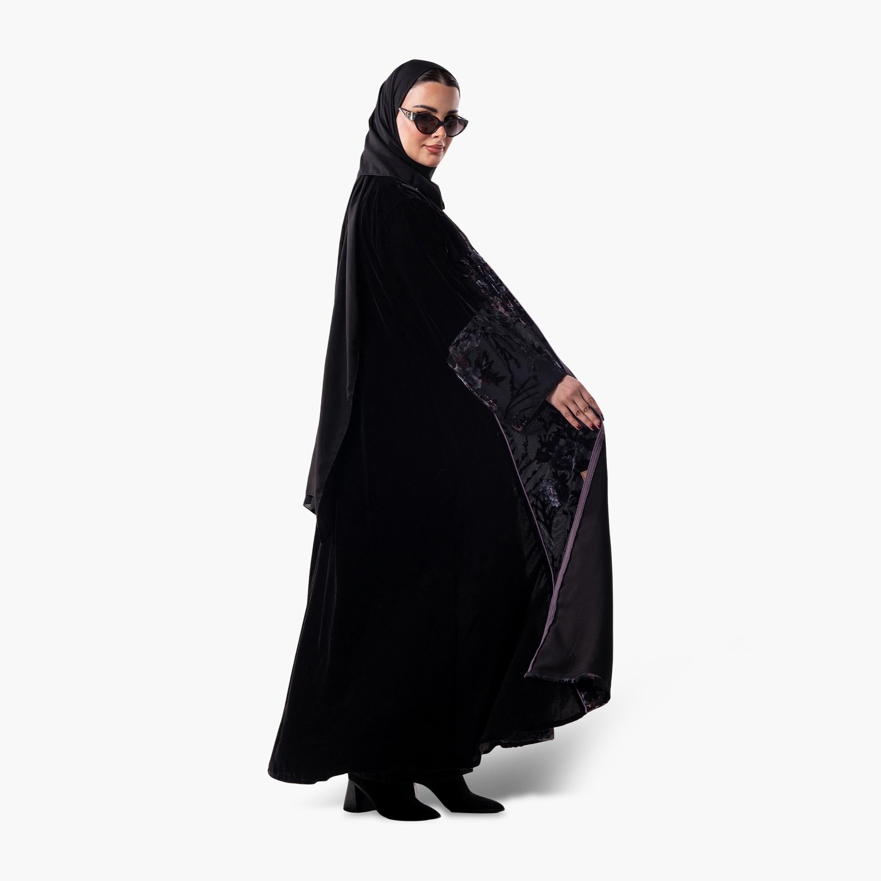 Zahiyh Black Floral Women's Evening Abaya with Hijab-women-arabicclothing-abayas-image-5