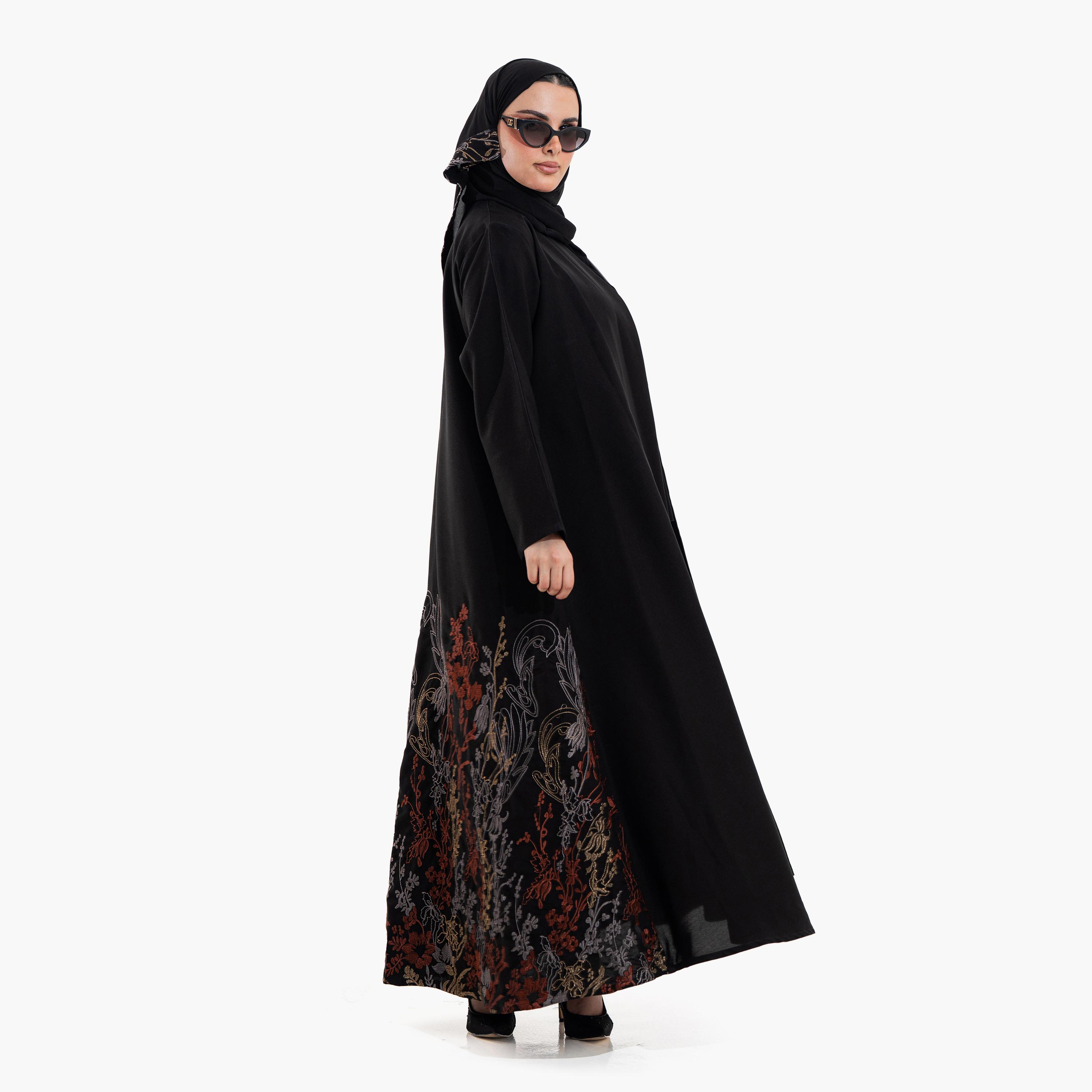 عباية سهرة نسائية بتطريز زهور مع حجاب - أسود من زاهية-women-arabicclothing-abayas-image-3