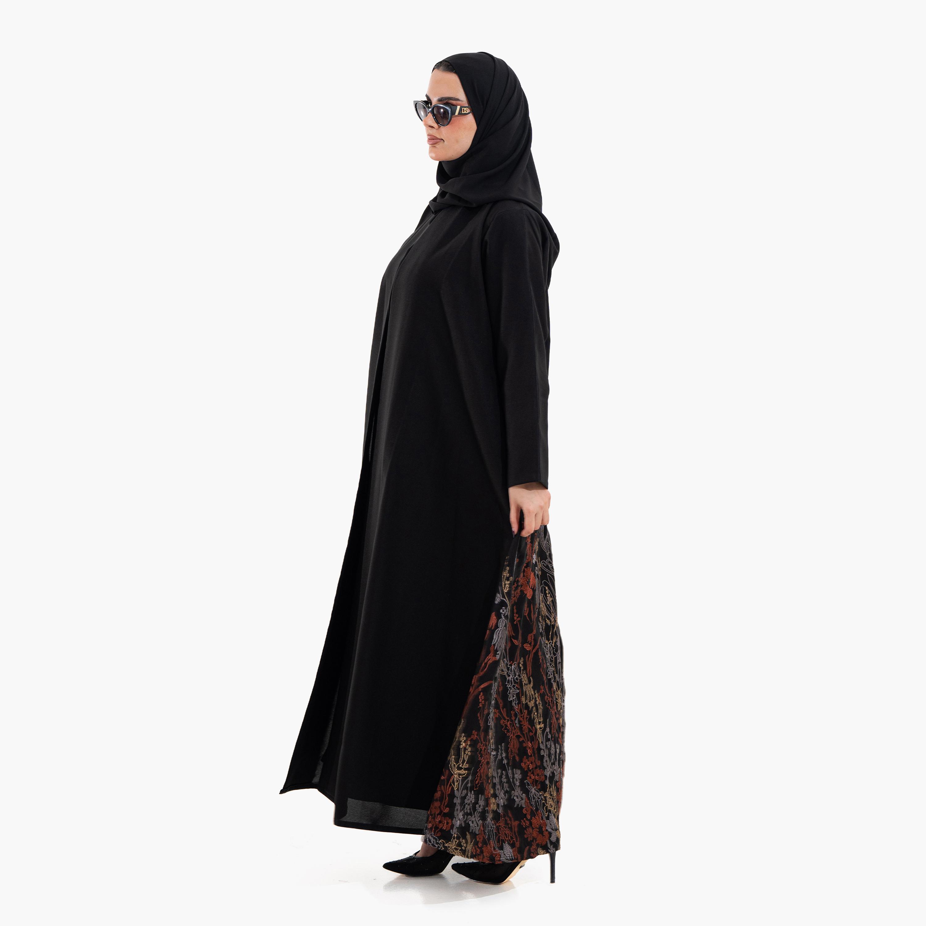 عباية سهرة نسائية بتطريز زهور مع حجاب - أسود من زاهية-women-arabicclothing-abayas-image-4