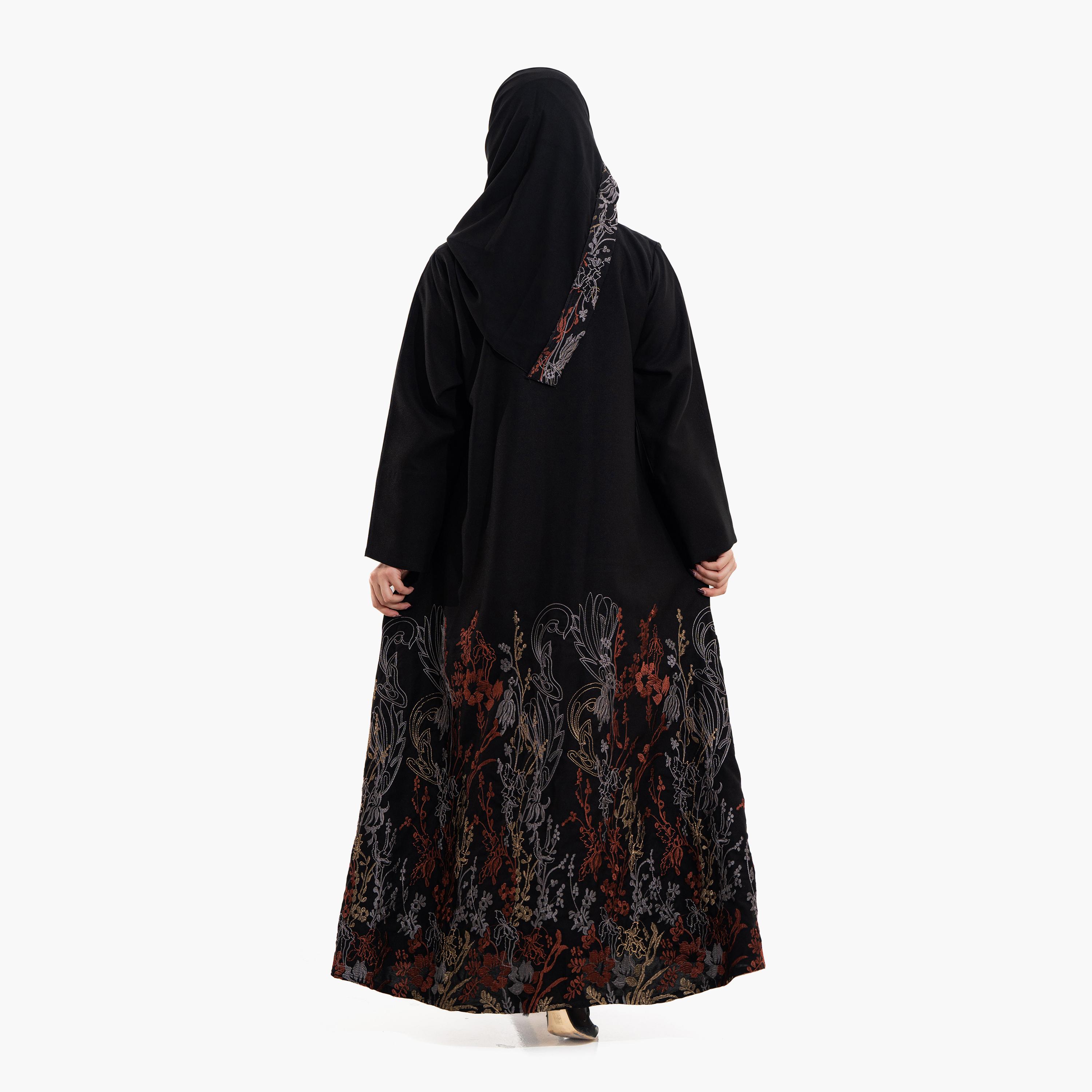 عباية سهرة نسائية بتطريز زهور مع حجاب - أسود من زاهية-women-arabicclothing-abayas-image-5
