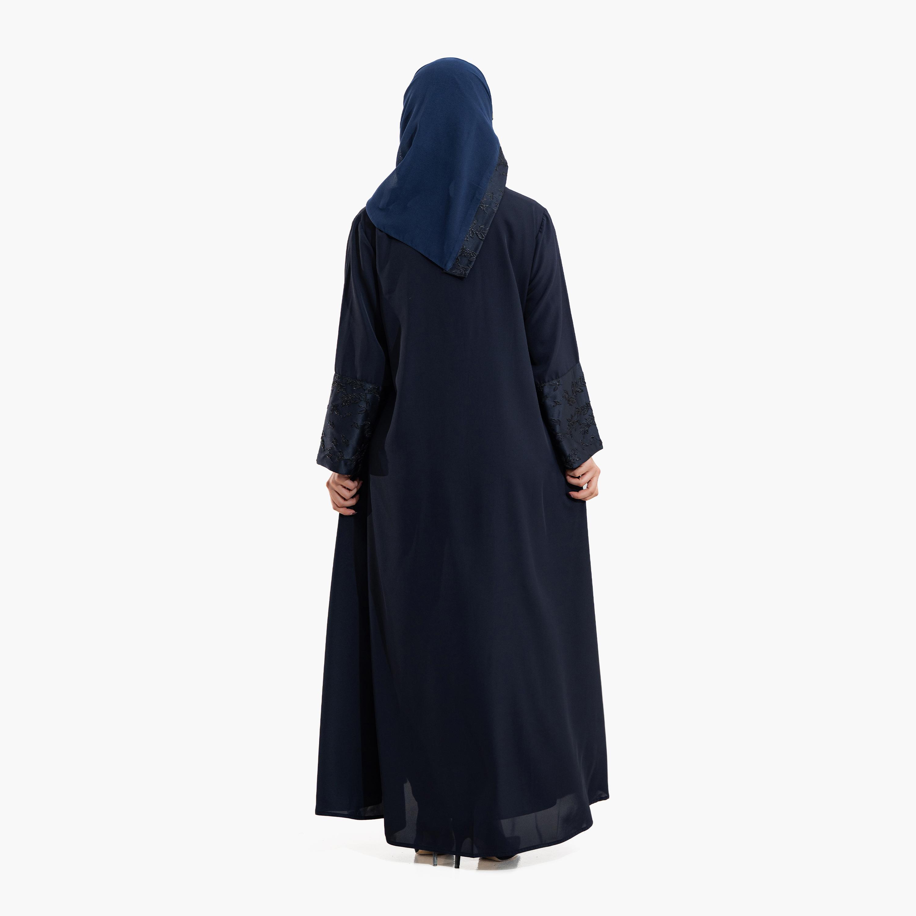 عباية سهرة "فليرد" نسائية بياقة "لابل" وأكمام "وايد كف" مطرزة مع حجاب - أزرق داكن من زاهية-women-arabicclothing-abayas-image-5