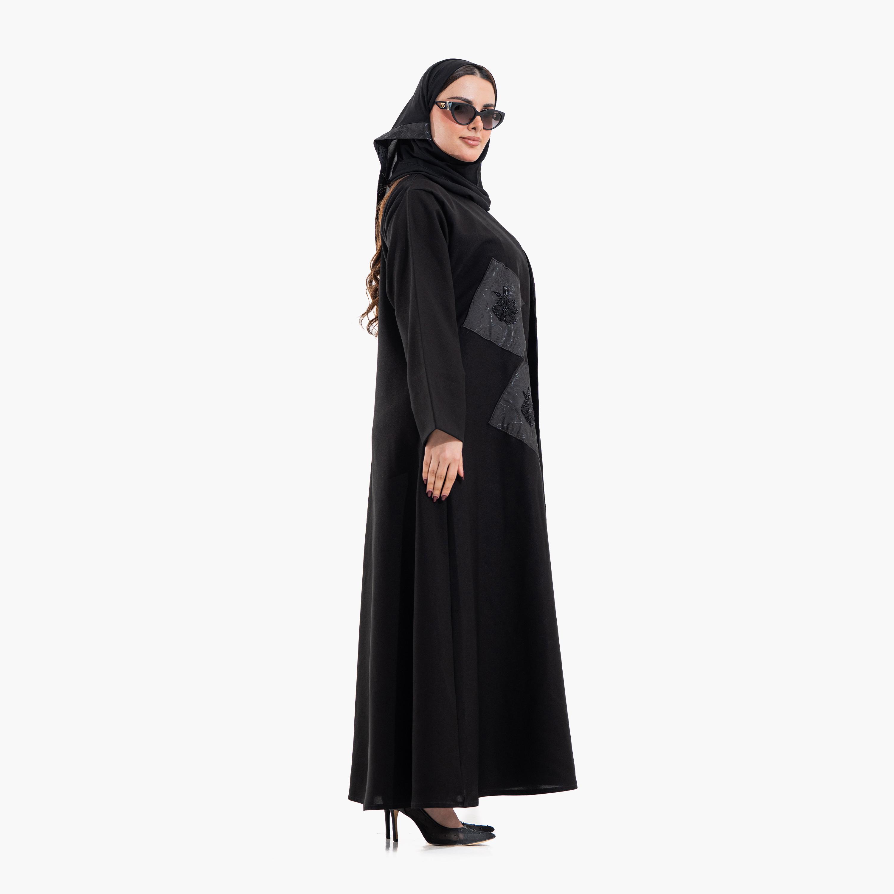 Zahiyh Black Placement Applique Women's Evening Abaya with Hijab-women-arabicclothing-abayas-image-3