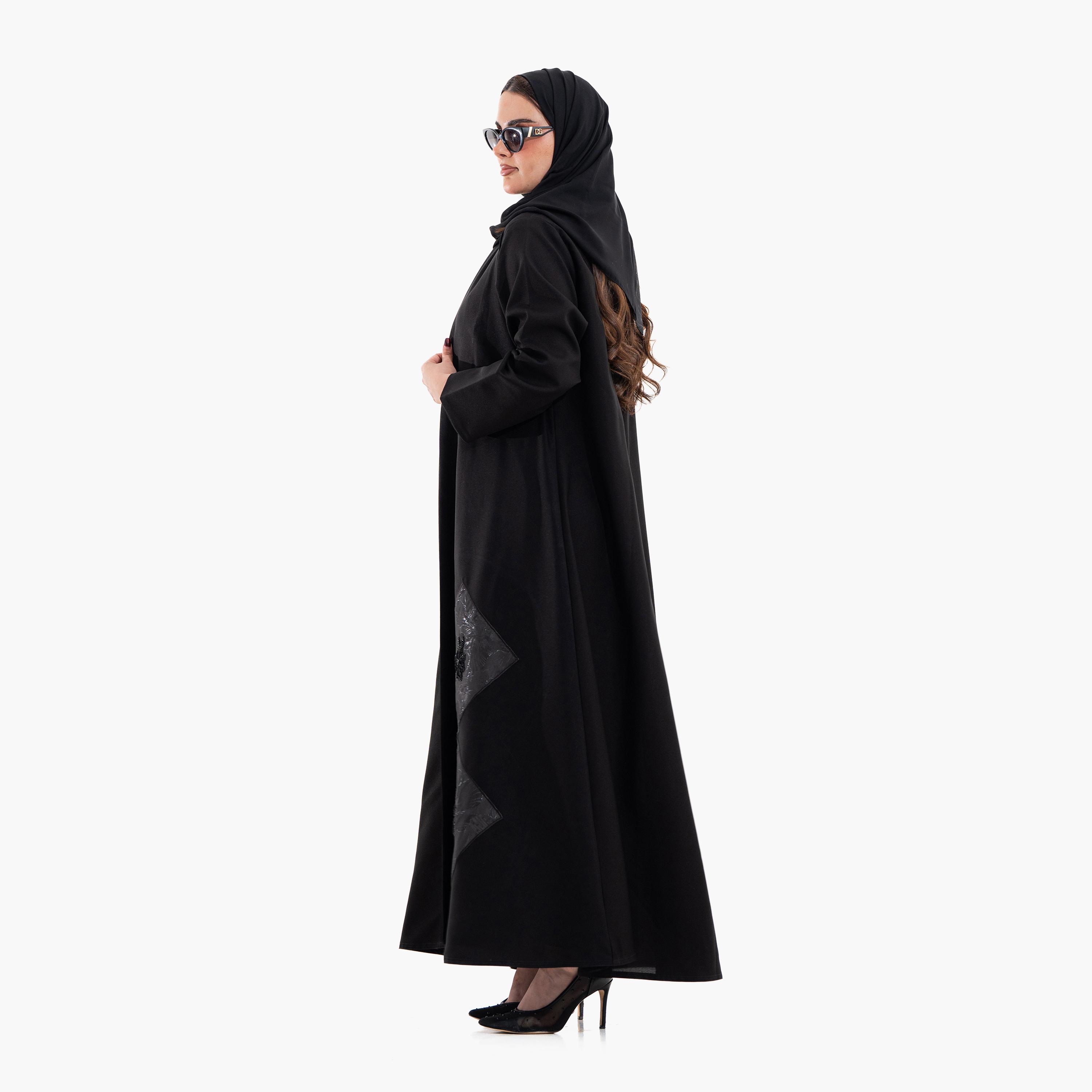 Zahiyh Black Placement Applique Women's Evening Abaya with Hijab-women-arabicclothing-abayas-image-5