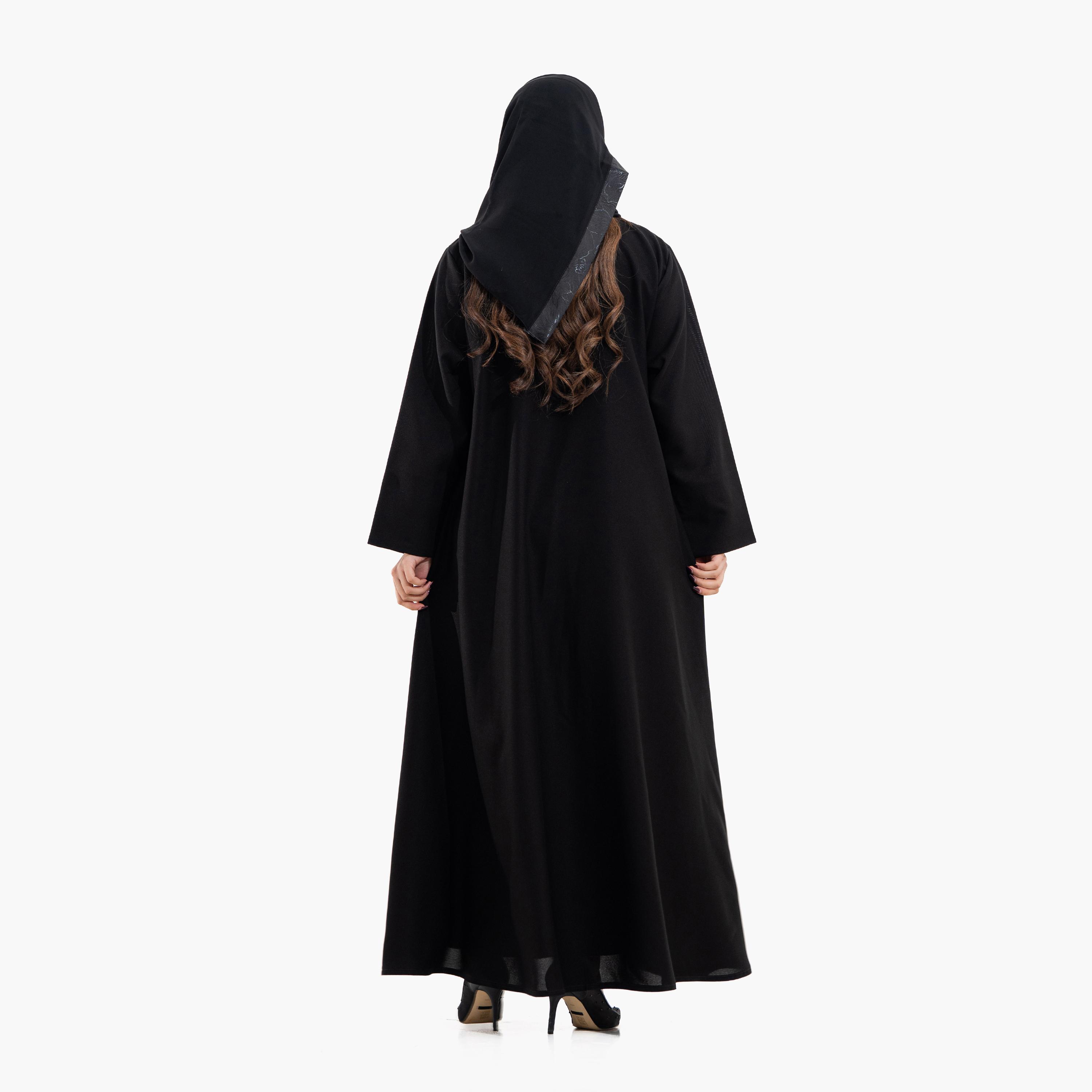 Zahiyh Black Placement Applique Women's Evening Abaya with Hijab-women-arabicclothing-abayas-image-6