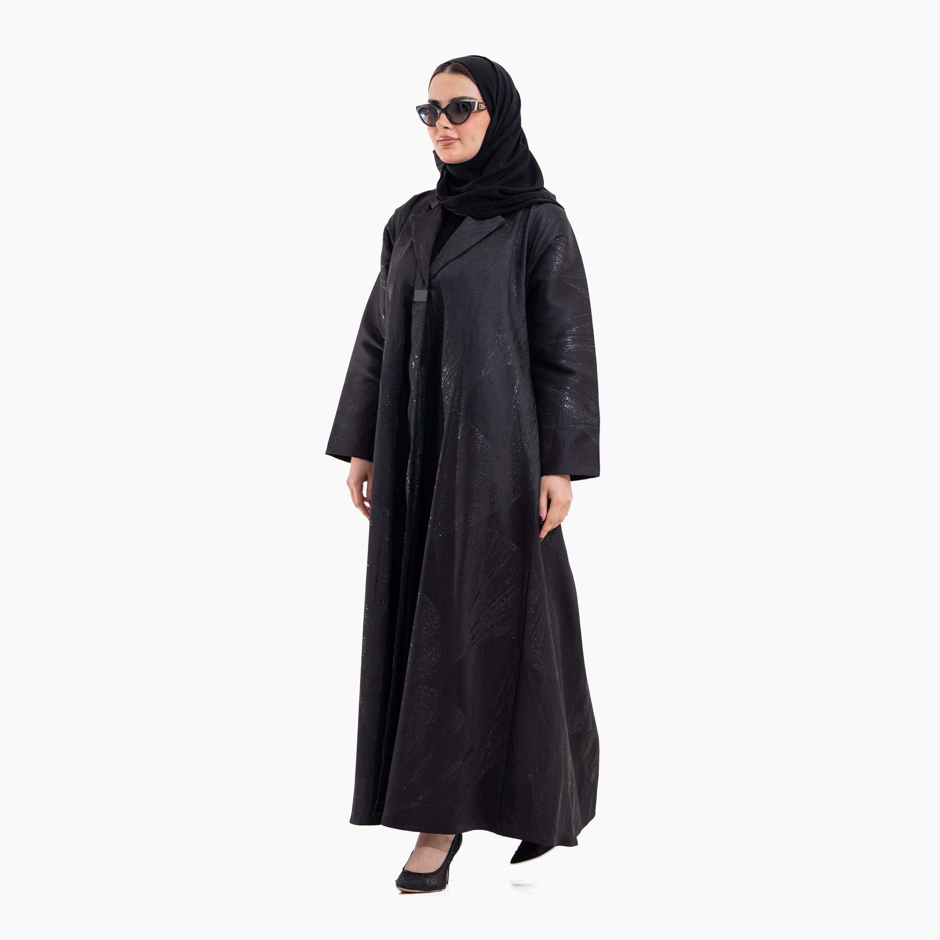 Zahiyh Black Shimmer Lapel Collar Women's Formal Abaya with Hijab-women-arabicclothing-abayas-image-4