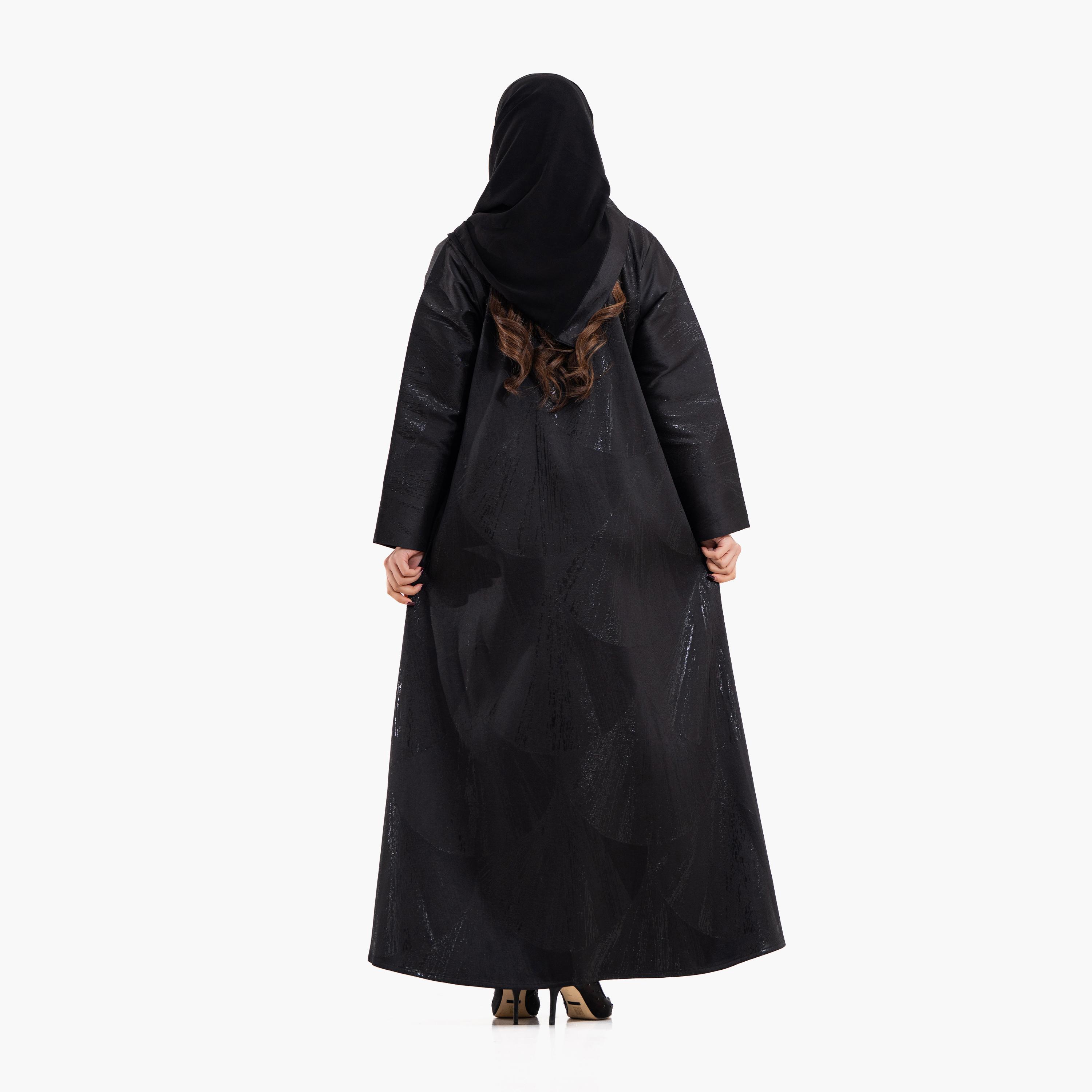 Zahiyh Black Shimmer Lapel Collar Women's Formal Abaya with Hijab-women-arabicclothing-abayas-image-5