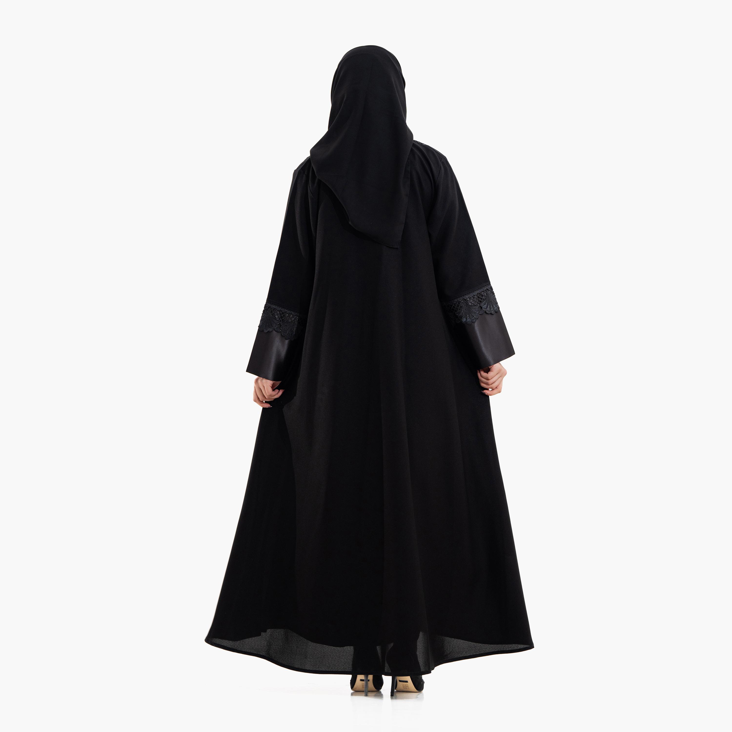 عباية سهرة نسائية بتفاصيل "إمبرويدرد ليس" مع حجاب - أسود من زاهية-women-arabicclothing-abayas-image-6